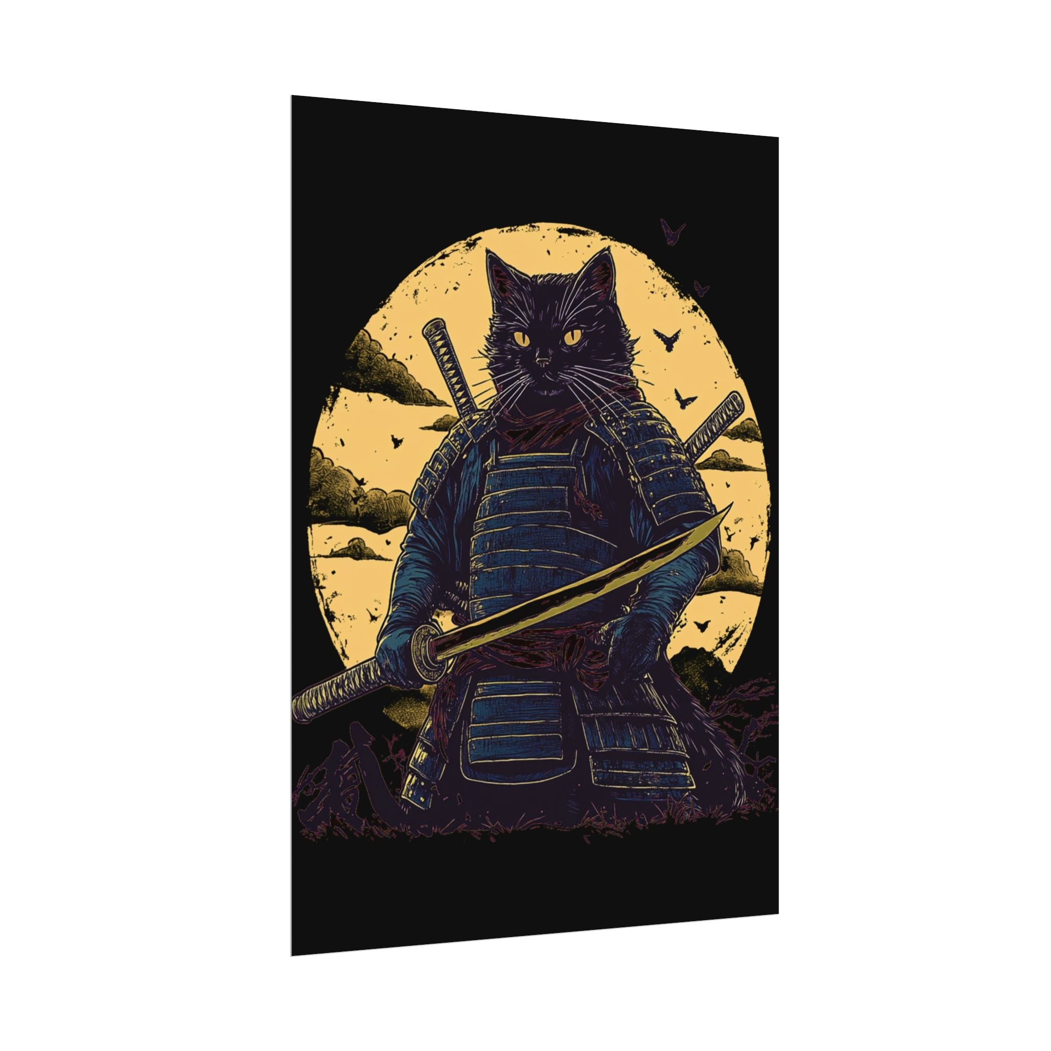 retro-wall-art-samurai-cat-japanese-style-sunset-rolled-posters-home-decor-wall-hanging-poster-gift-japanese-art-poster