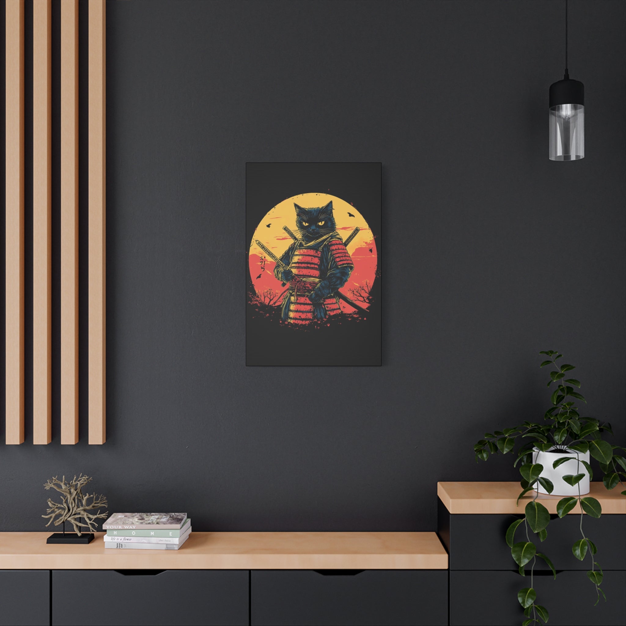 canvas-wall-art-samurai-cat-japanese-style-sunset-retro-wall-decor-stretched-matte-canvas-wall-hanging-home-decor-retro-wall-