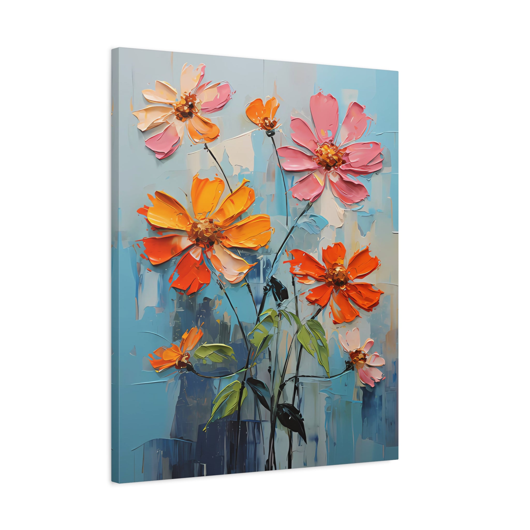 canvas-print-zinnia-flowers-impasto-matte-stretched-art-floral-wall-decor-botanical-artwork-impressionist-painting-reproducti