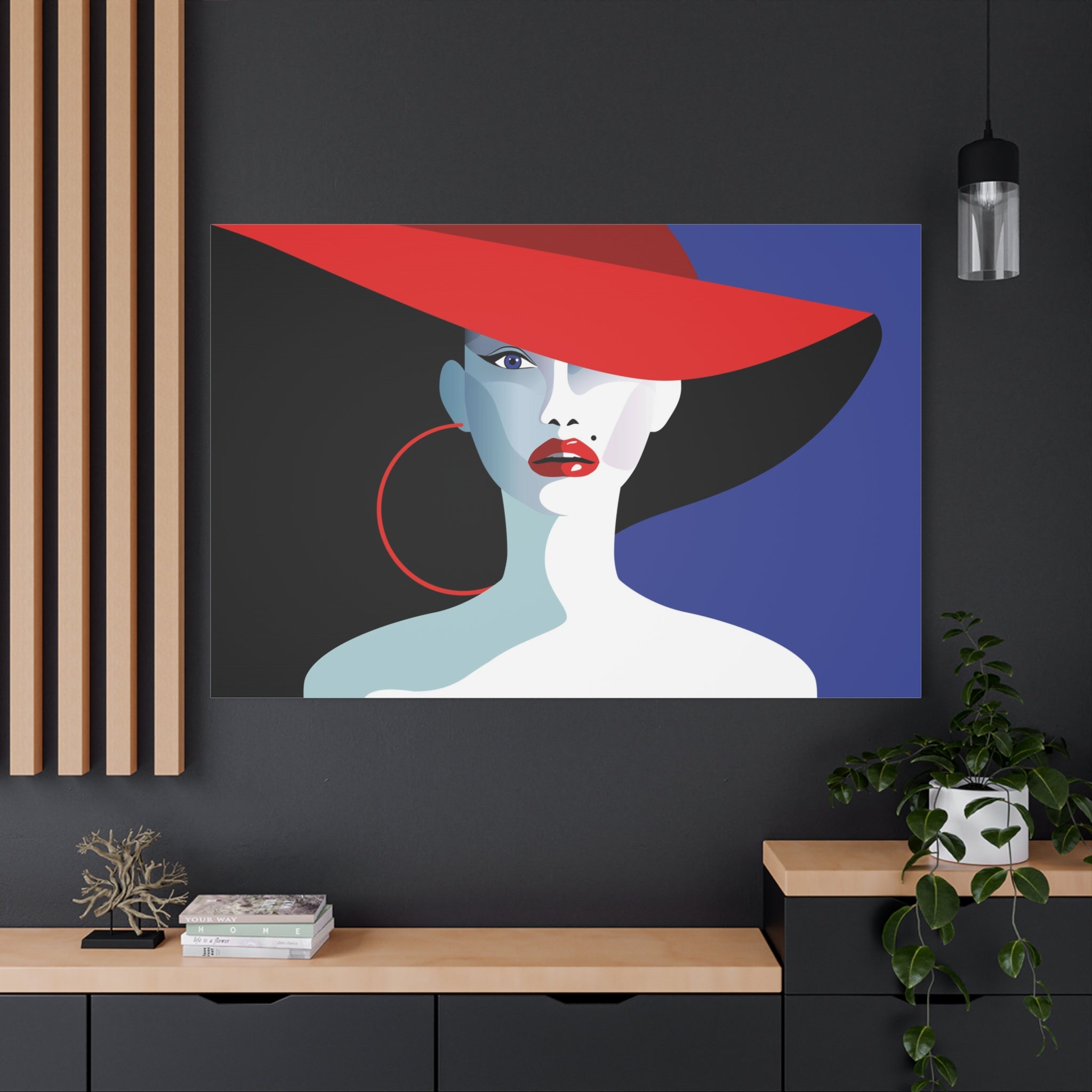 canvas-print-wall-decor-woman-hat-style-lips-art-matte-canvas-stretched-home-decor-room-decor-art-poster-fashion-art-gift