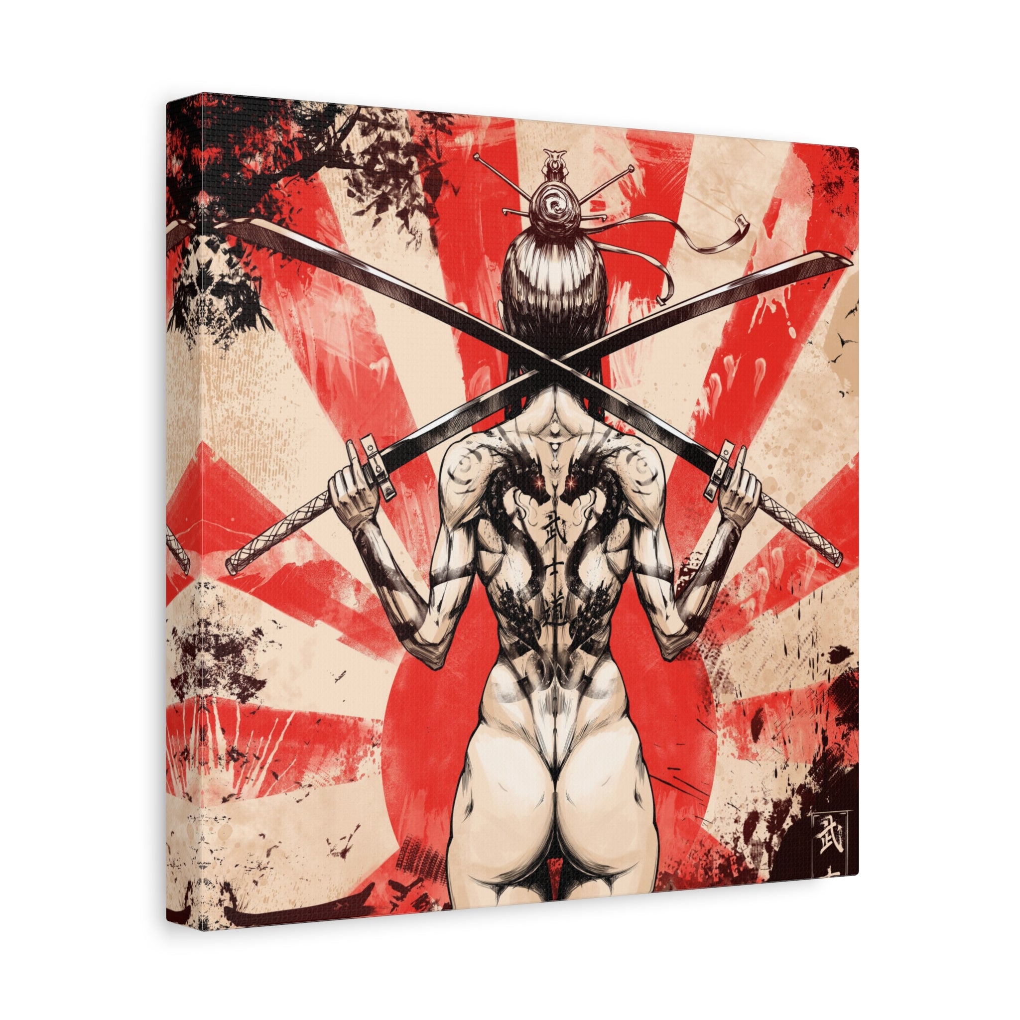 canvas-print-samurai-katana-dragon-tattoo-naked-woman-wall-decor-stretched-matte-japanese-art-asian-home-decoration-fantasy