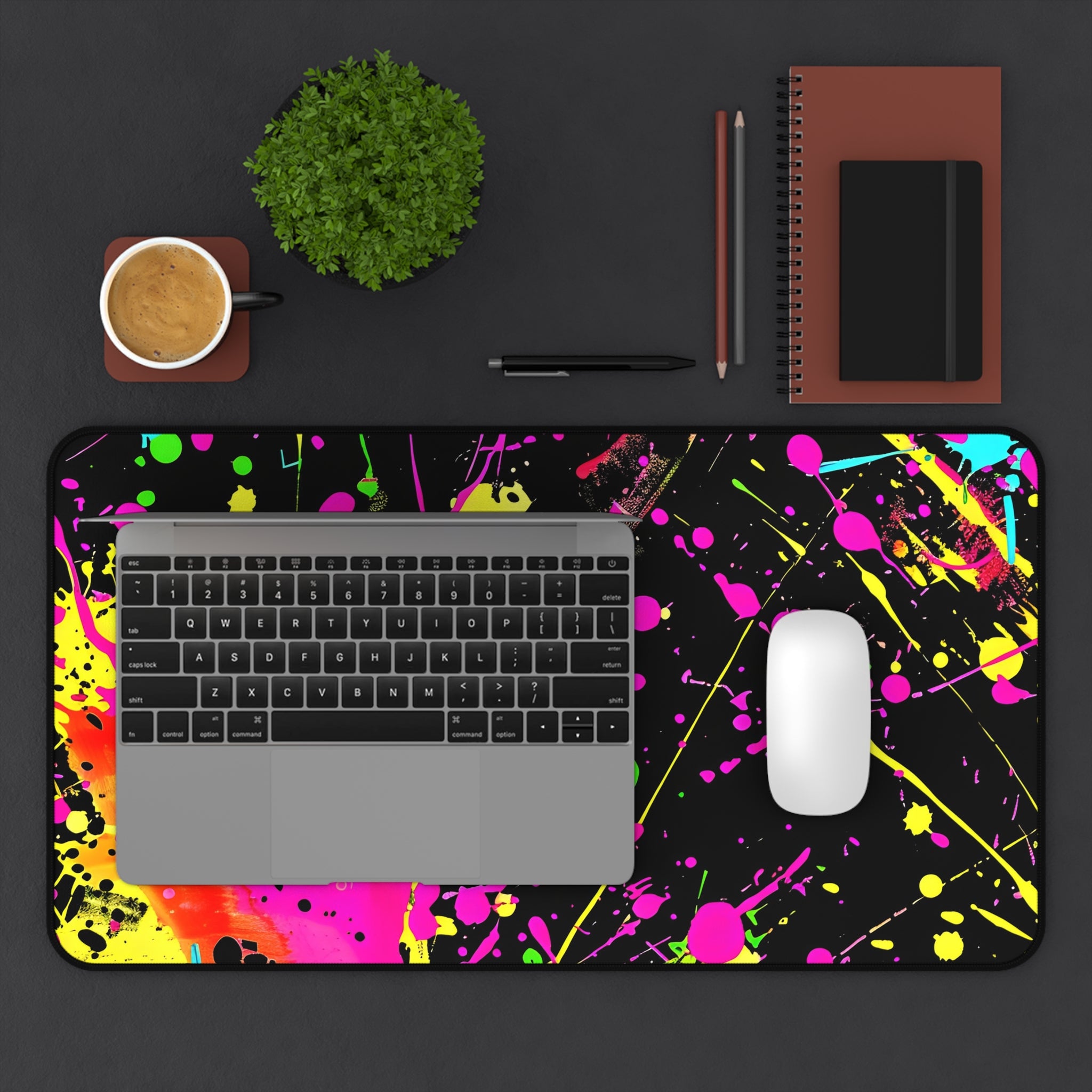 neon-abstract-paint-splatter-desk-mat-yellow-pink-large-gaming-mouse-pad-colorful-work-from-home-desk-accessory-desk-blotter