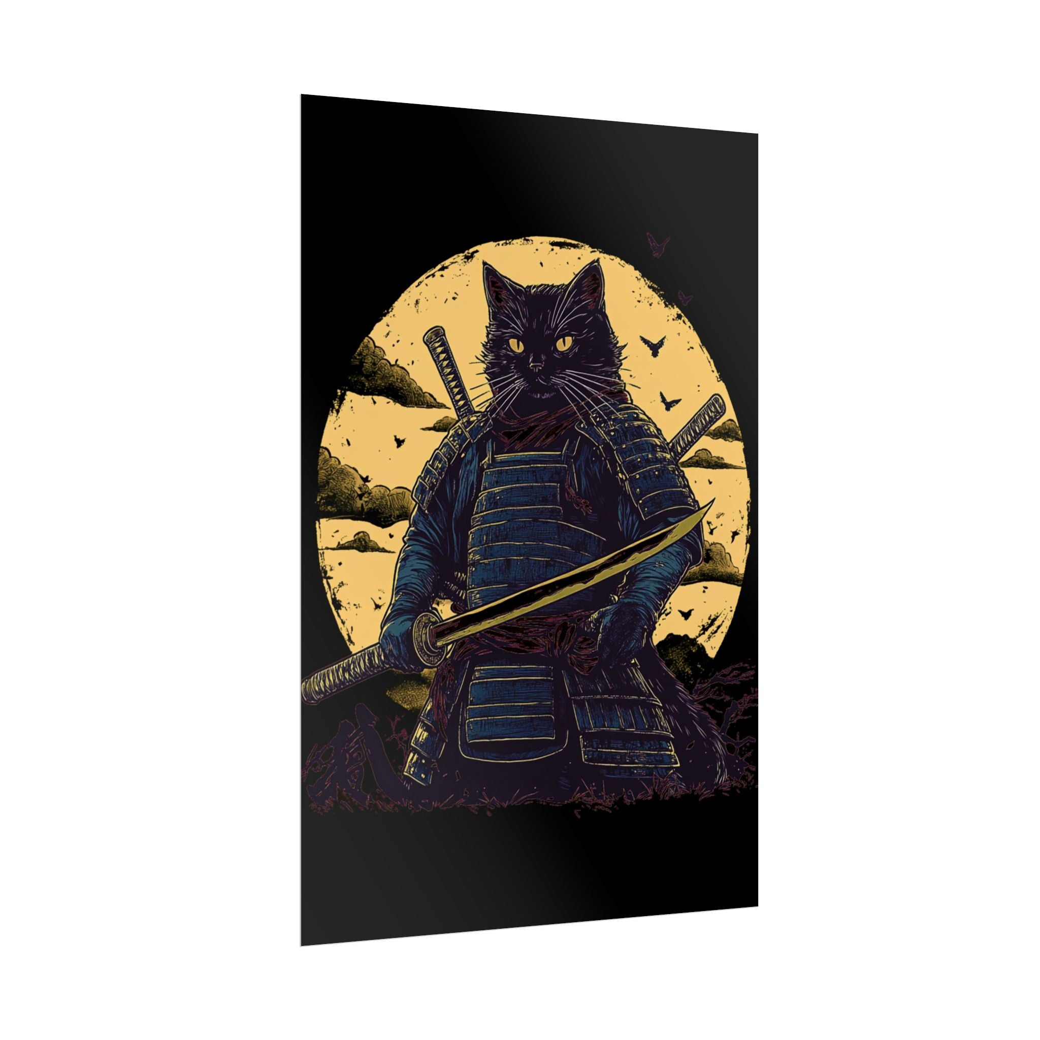 retro-wall-art-samurai-cat-japanese-style-sunset-rolled-posters-home-decor-wall-hanging-poster-gift-japanese-art-poster
