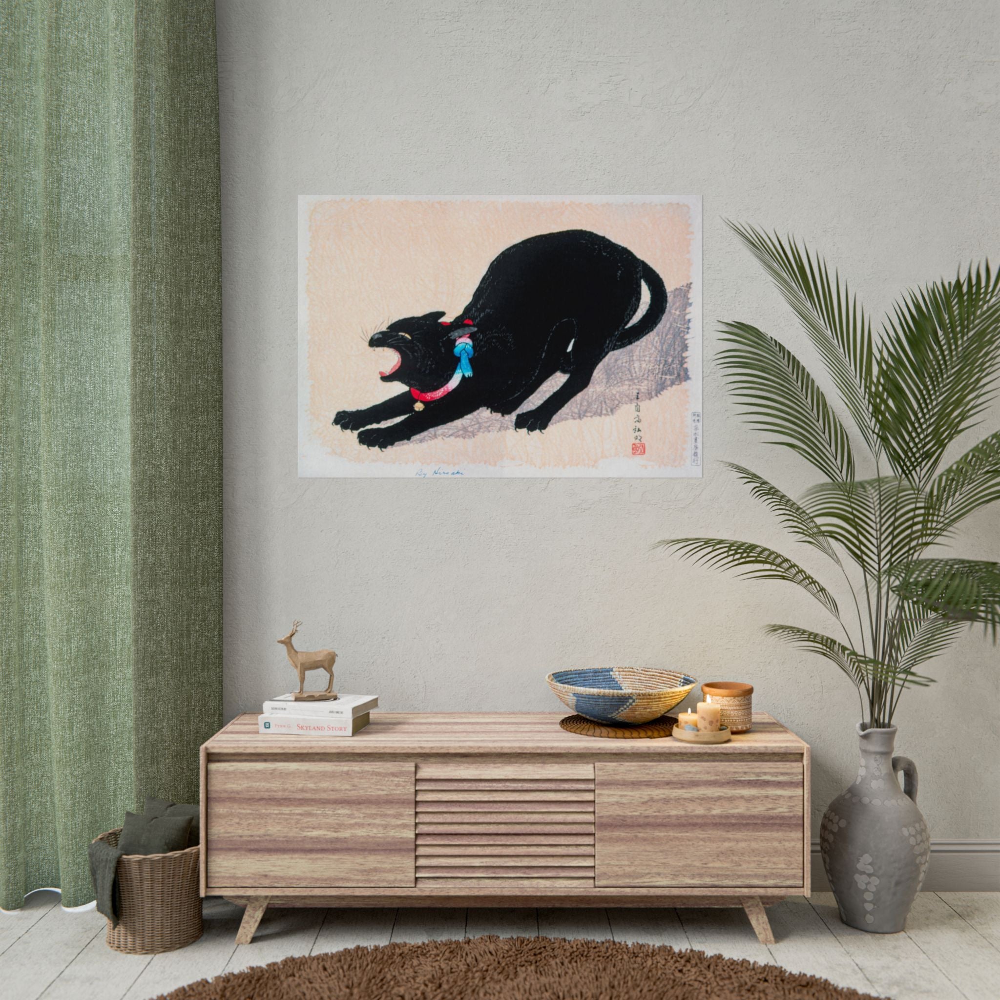black-cat-hissing-by-hiroaki-takahashi-poster-print-classic-japanese-wall-art-living-room-decor-japandi-art-home-wall-decor