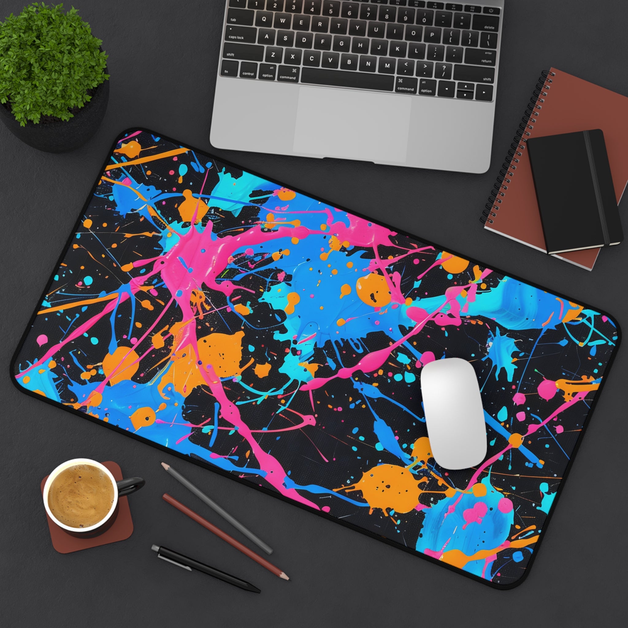 neon-abstract-paint-splatter-desk-mat-light-blue-large-gaming-mouse-pad-colorful-work-from-home-desk-accessory-desk-blotter