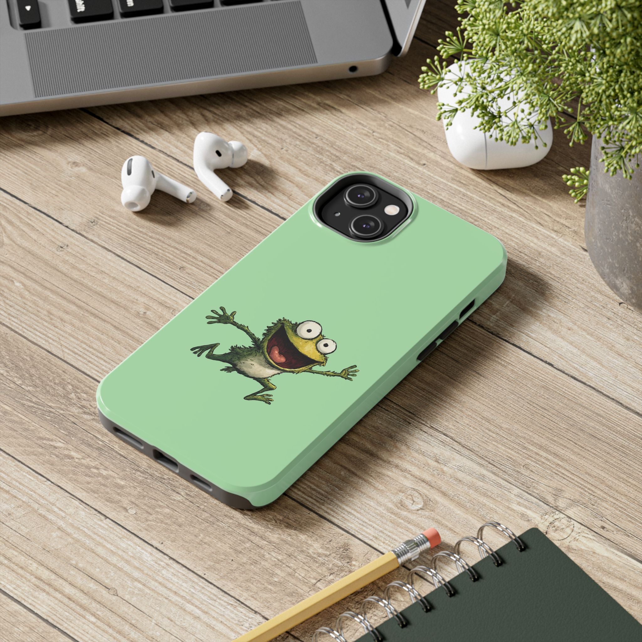 Quirky Funny Frog iPhone Tough Case - Kawaii Animal Phone Cover - Frog Protective Phone Cover - Green iPhone Case