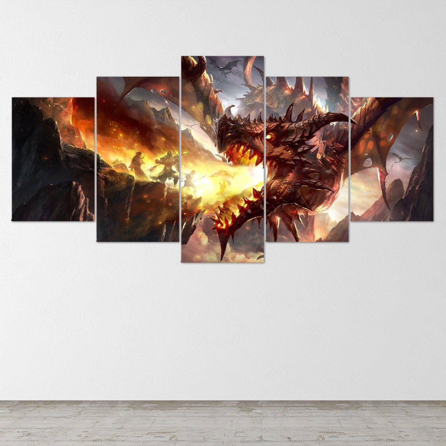 dragon-fire-fantasy-dragon-age-5-piece-canvas-wall-art-dragon-canvas-art-extra-large-wall-art-dragon-poster-5-piece-5-panel-7