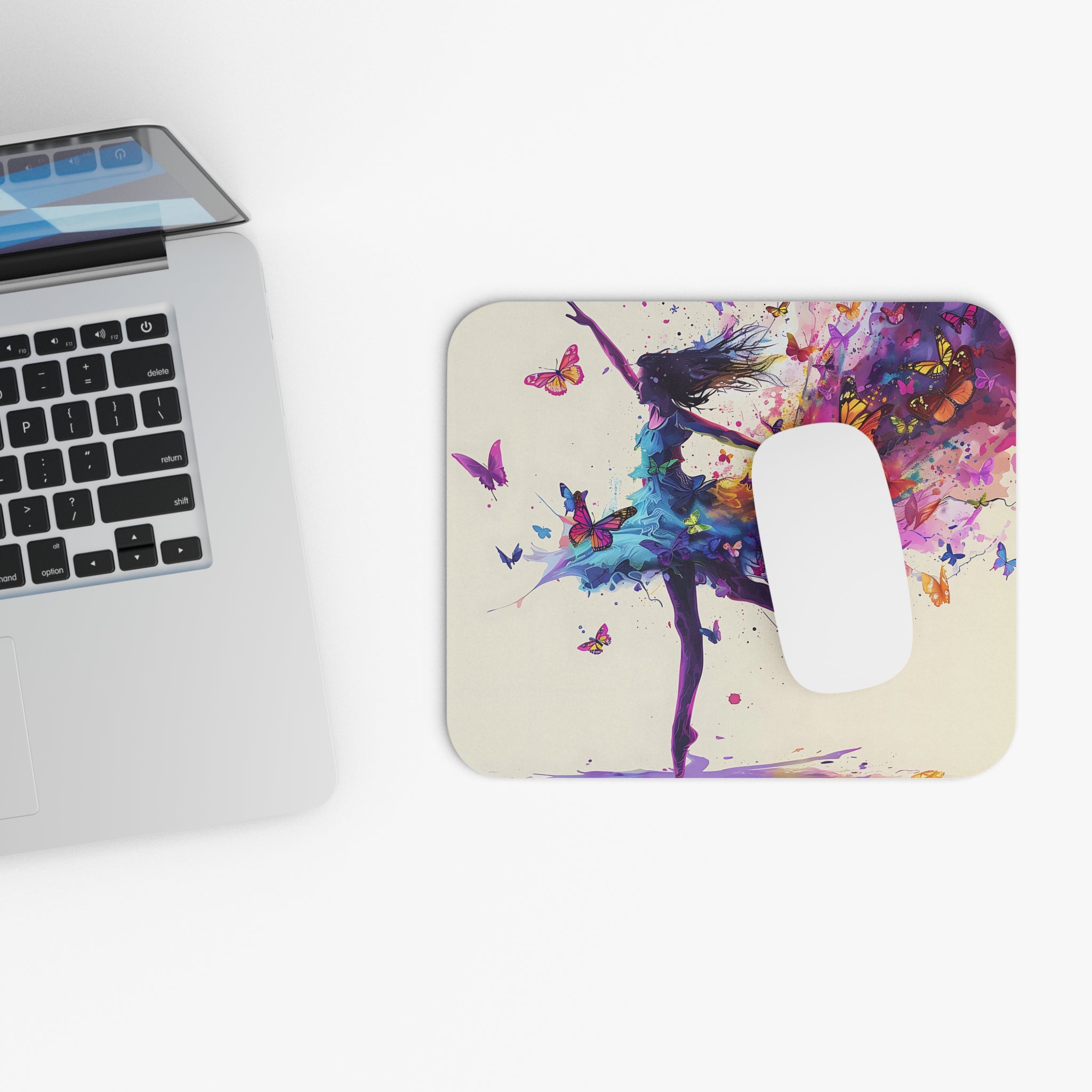 dancing-girl-and-butterflies-watercolor-mouse-pad-artistic-desk-accessory-whimsical-watercolor-mousepad