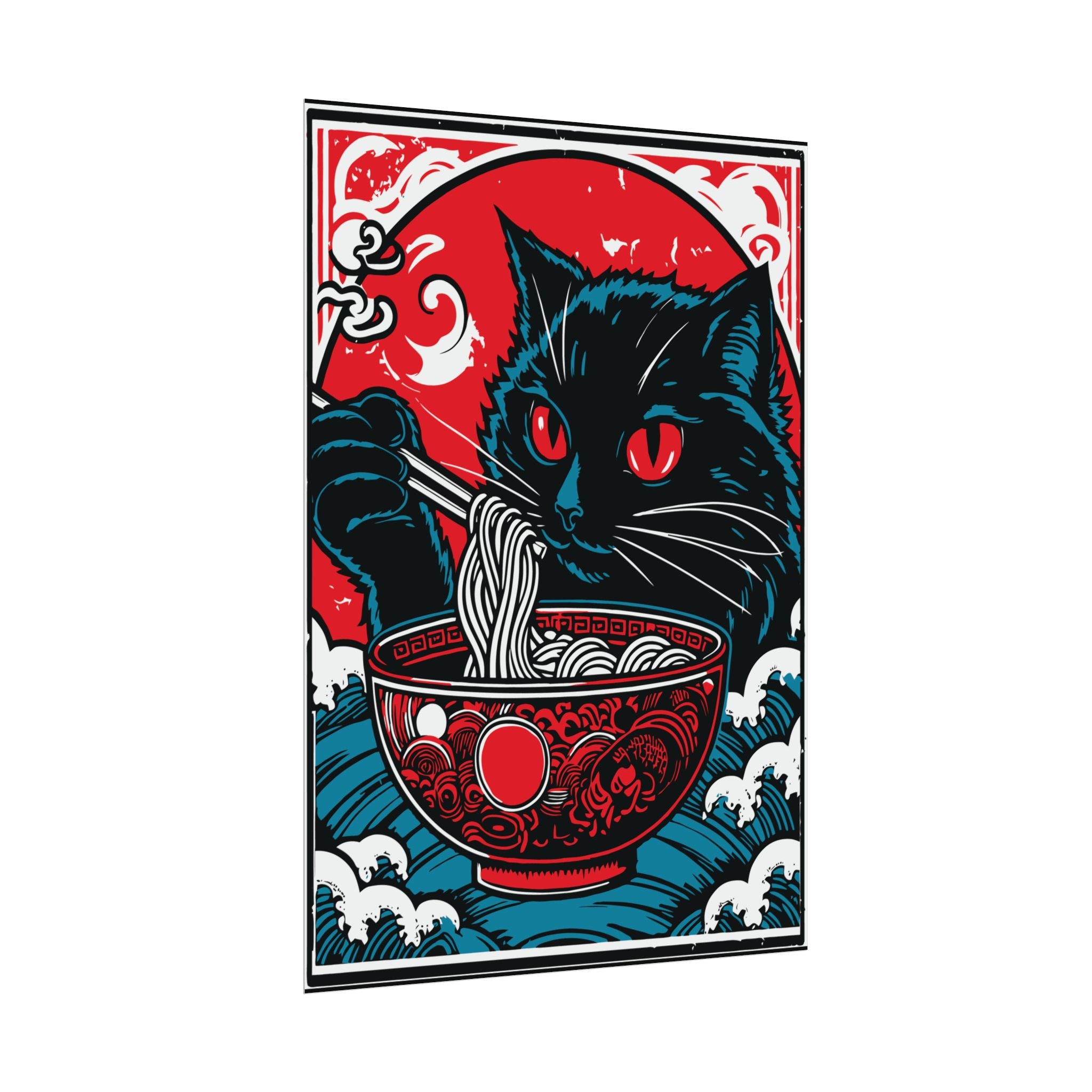 Cat Eating Ramen Noodle Poster Print, Retro Japanese Decor Wall Art, Living Room Decoration, Japandi Poster Art, Home Decor, Cute Cat
