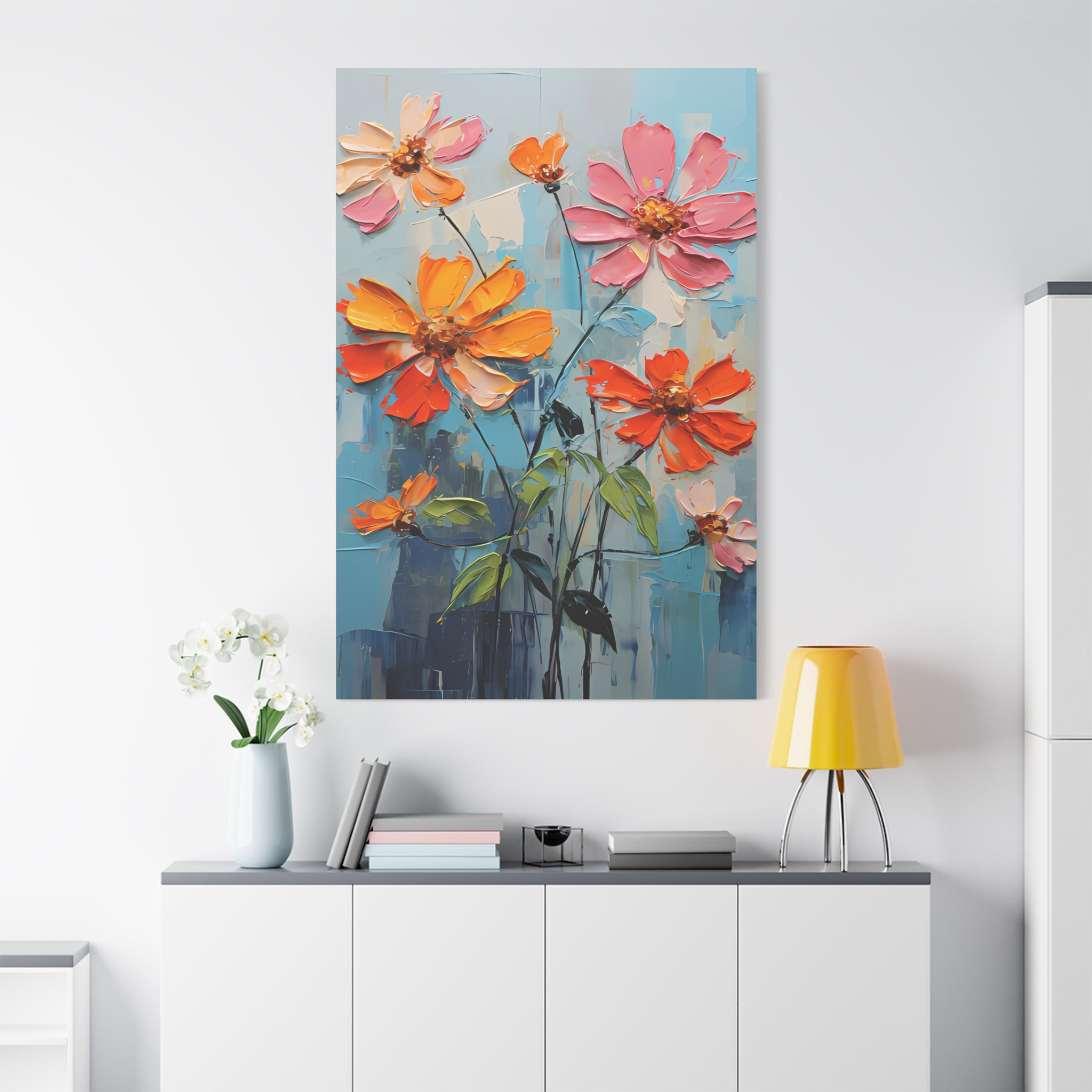 canvas-print-zinnia-flowers-impasto-matte-stretched-art-floral-wall-decor-botanical-artwork-impressionist-painting-reproducti
