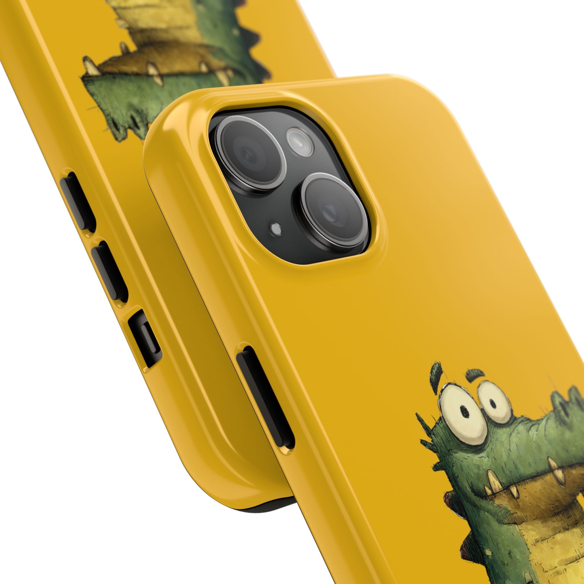Quirky Funny Alligator iPhone Tough Case - Kawaii Animal Phone Cover - Crocodile Protective Phone Cover - Yellow iPhone Case