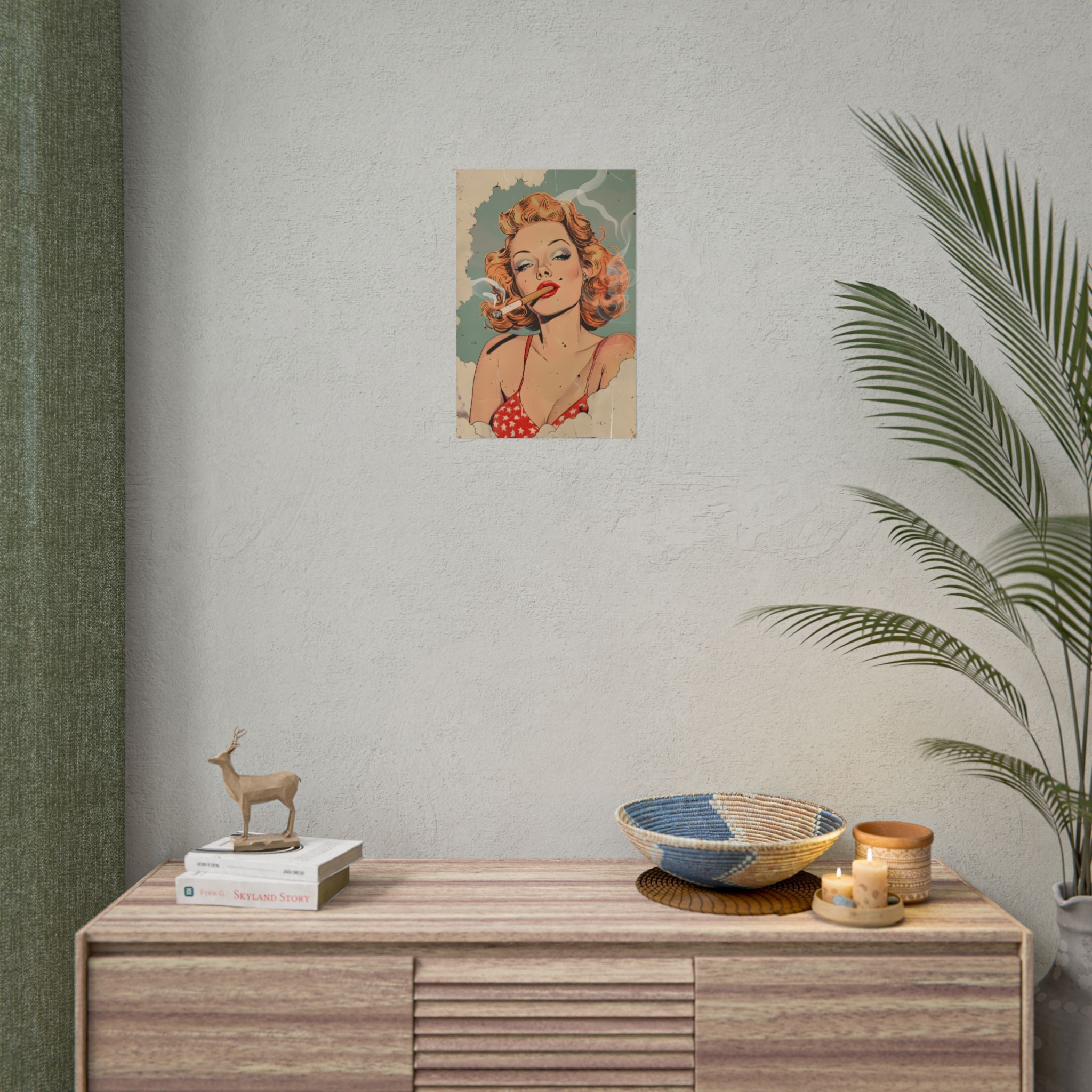 vintage-pin-up-girl-poster-print-girl-smoking-cigarette-wall-art-retro-pinup-poster-pin-up-illustration-home-decor-wall-hangi