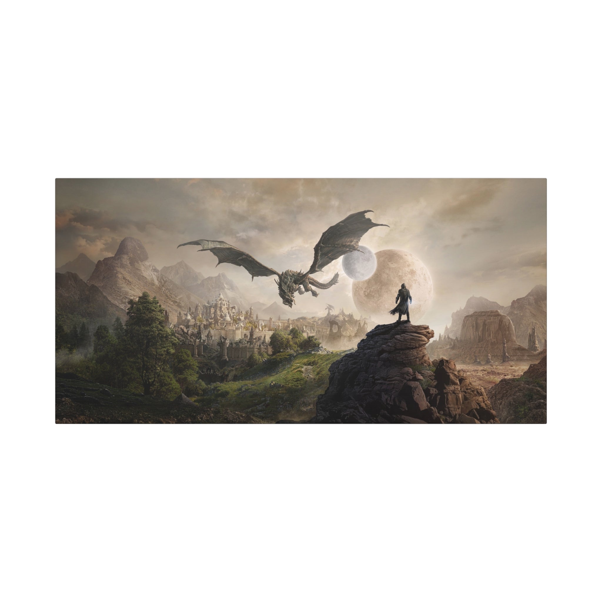 The Elder Scrolls Skyrim Canvas Wall Art - Dragon Moon Game Canvas Print Room Decor, Gaming Wall Art, Skyrim Gift