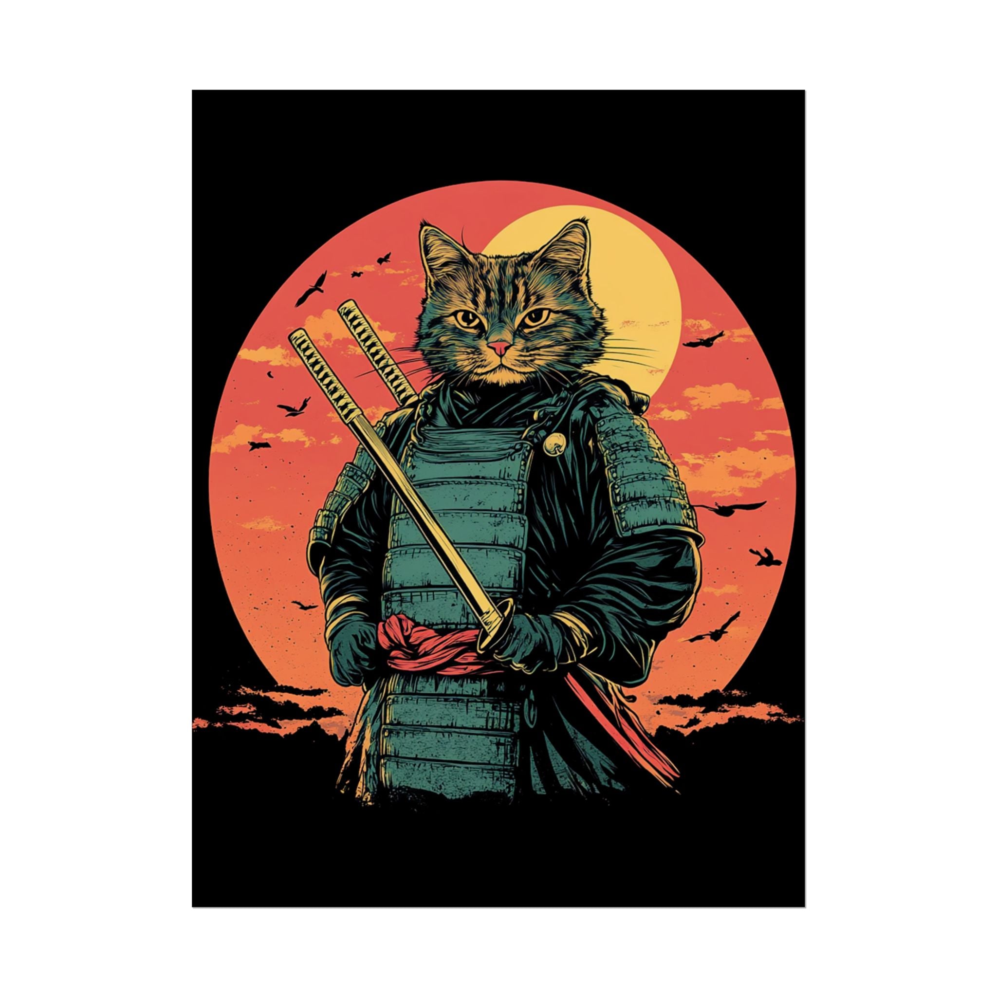 retro-wall-art-samurai-cat-japanese-style-sunset-rolled-posters-home-decor-wall-hanging-poster-gift-japanese-art-poster-1