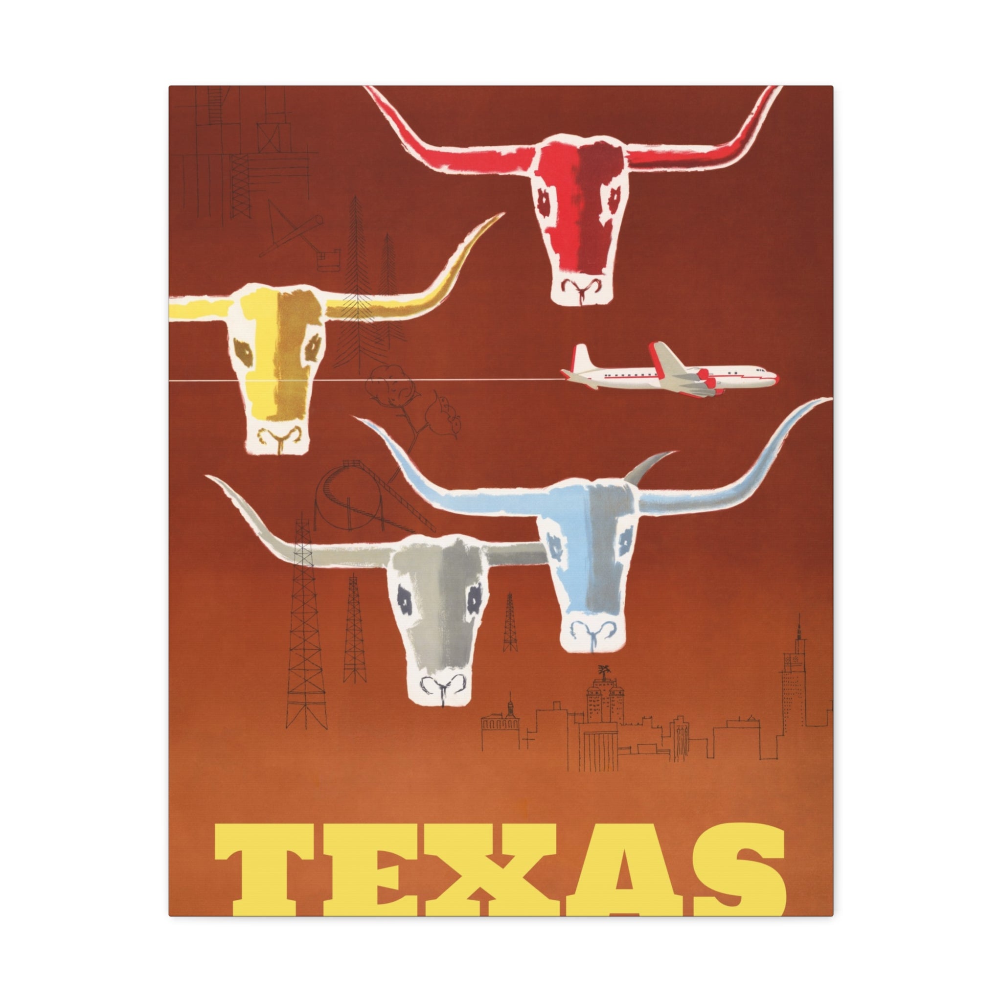 canvas-print-texas-travel-wall-art-texas-decor-longhorn-skull-matte-stretched-artwork-texas-gift-lone-star-state-souvenir