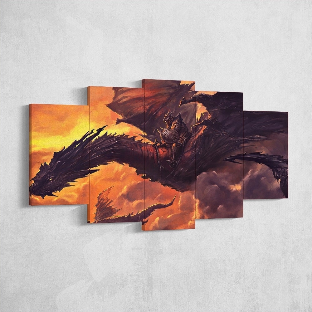 dragon-fire-fantasy-dragon-age-5-piece-canvas-wall-art-dragon-canvas-art-extra-large-wall-art-dragon-poster-5-piece-5-panel-2