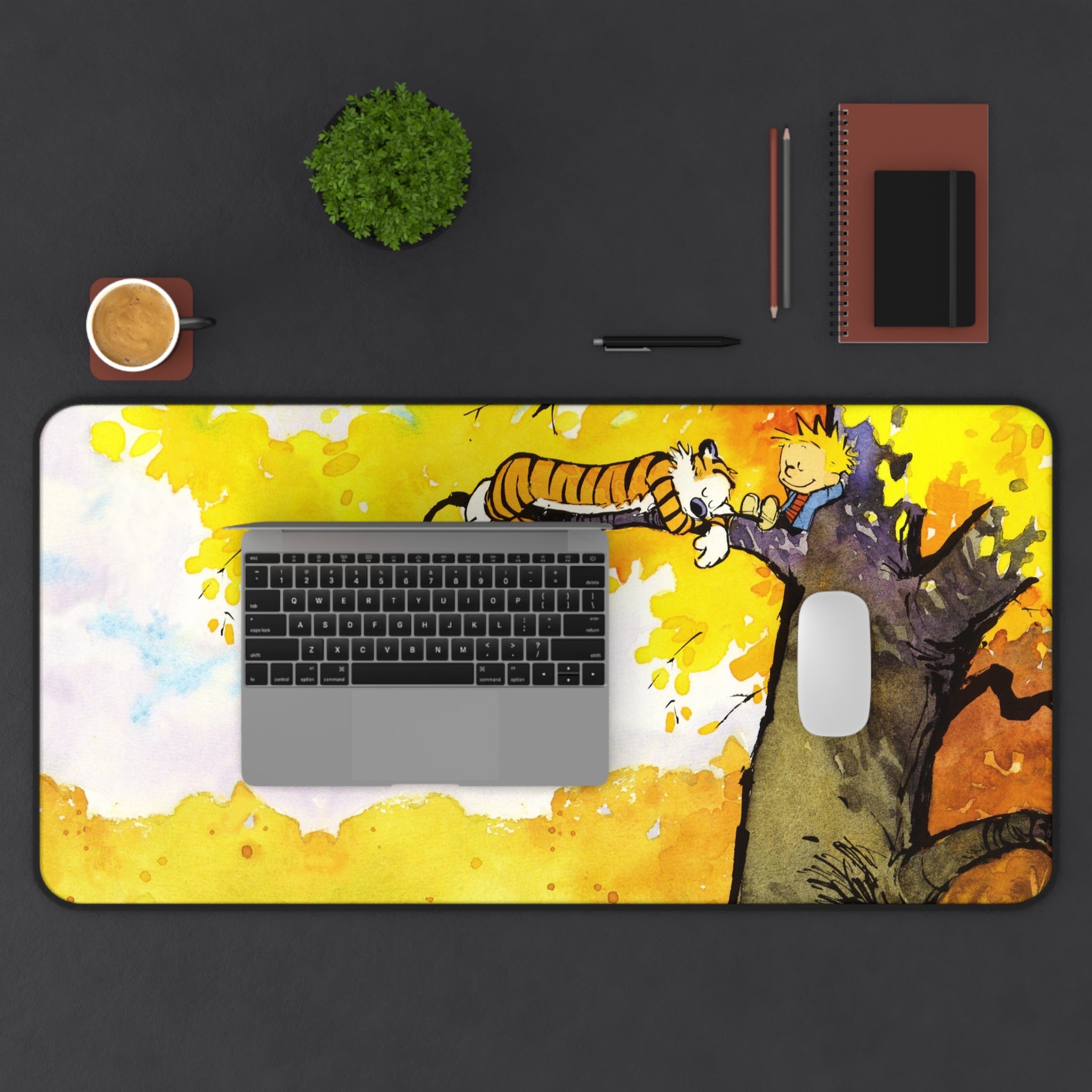 Calvin and Hobbes Mouse Pad, Yellow Cartoon Mouse Pad Desk Pad, Comicbook Desk Mat, Gift for Desk