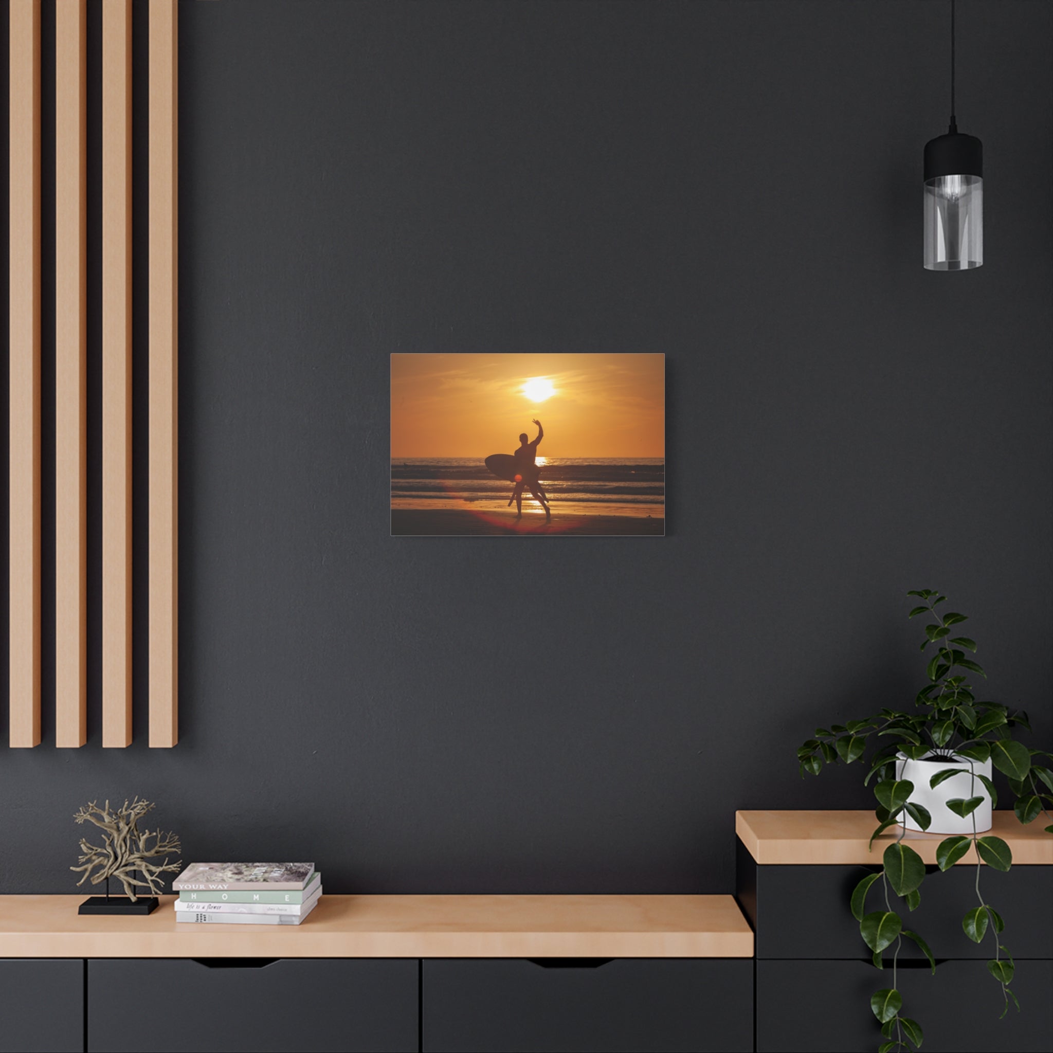 canvas-wall-art-print-beach-surfing-sunset-silhouette-decor-matte-stretched-coastal-home-decoration-ocean-waves-picture