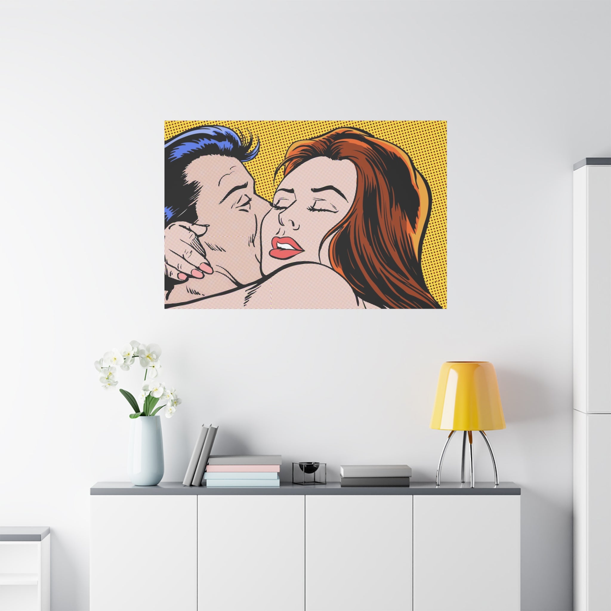 pop-art-canvas-print-retro-wall-art-stretched-matte-canvas-kiss-love-home-decor-wall-decor-poster-decorative-art-gift
