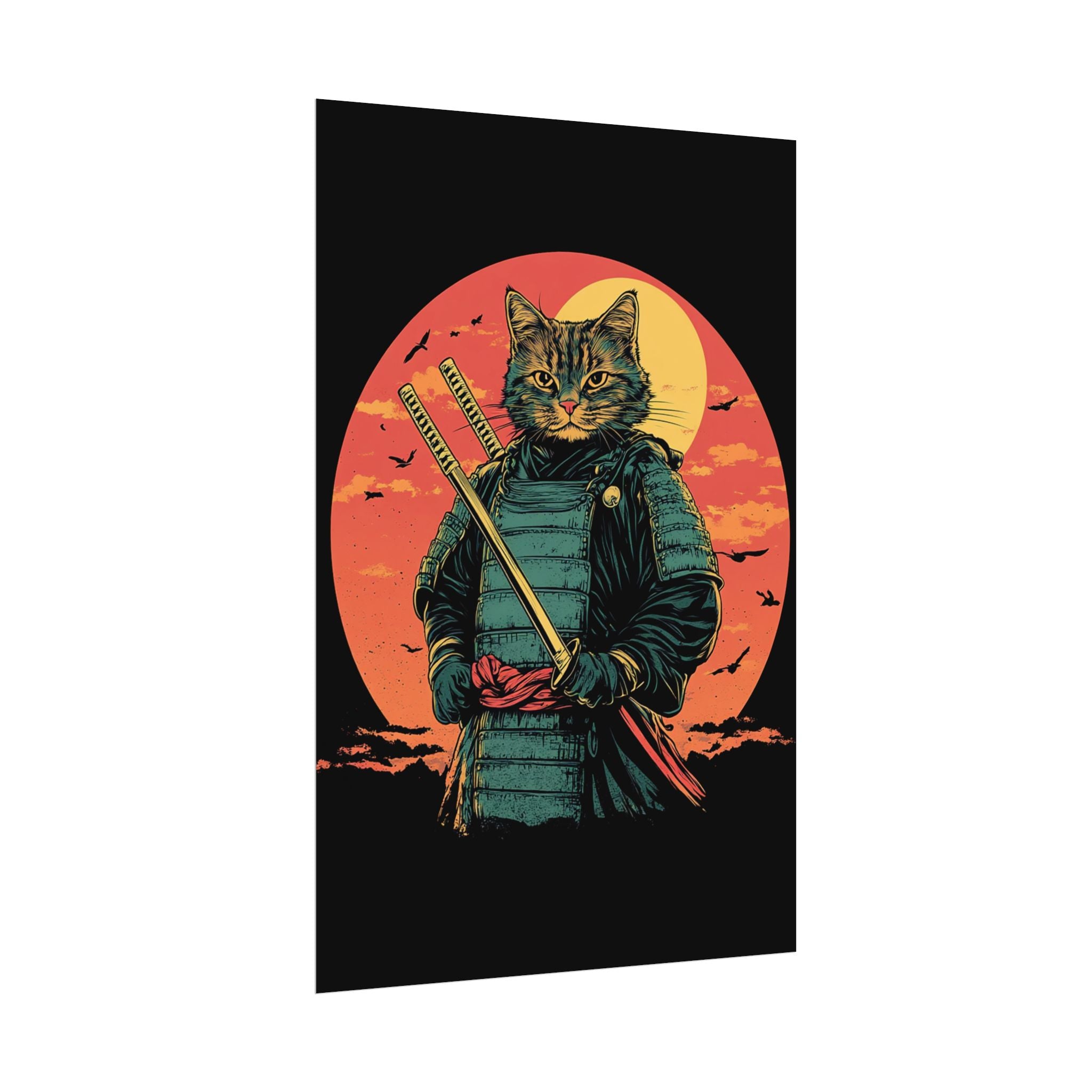 retro-wall-art-samurai-cat-japanese-style-sunset-rolled-posters-home-decor-wall-hanging-poster-gift-japanese-art-poster-1