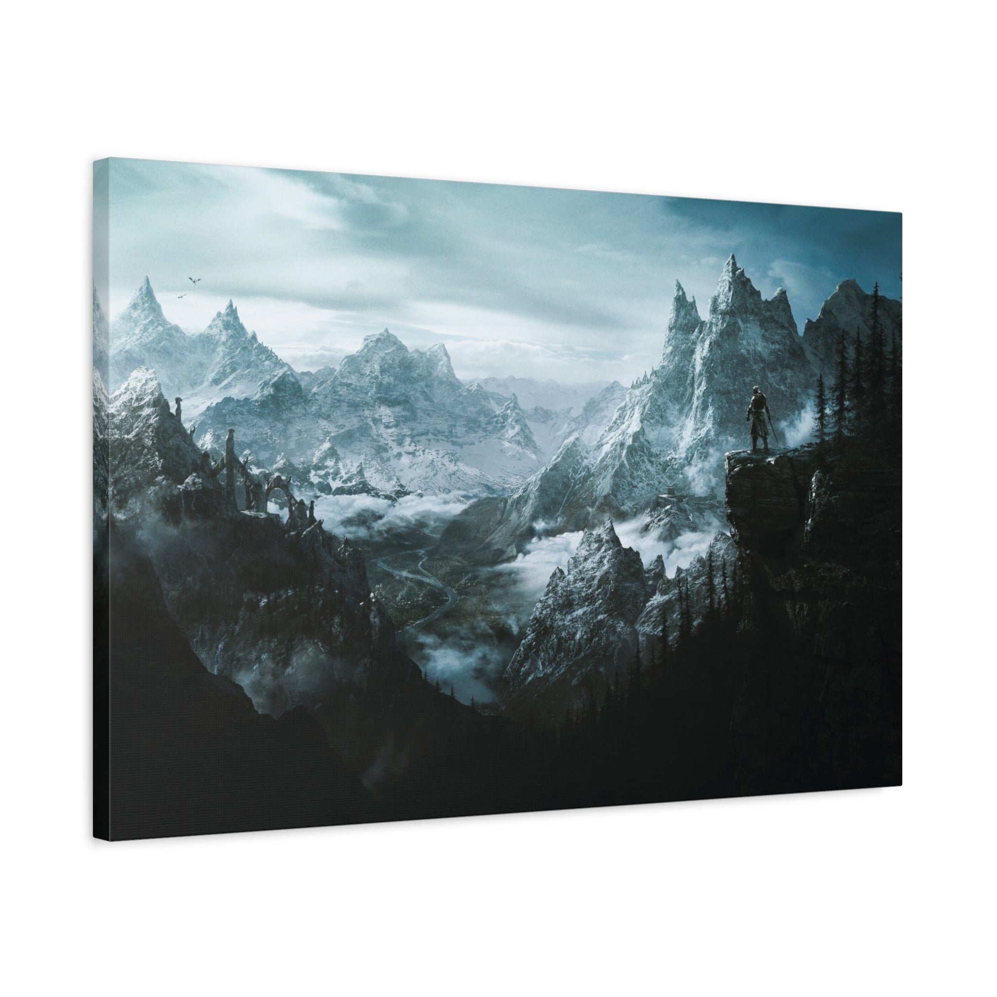 The Elder Scrolls Skyrim Canvas Wall Art - Dragon Game Canvas Print, Room Decor, Gaming Wall Art, Skyrim Landscape Gift