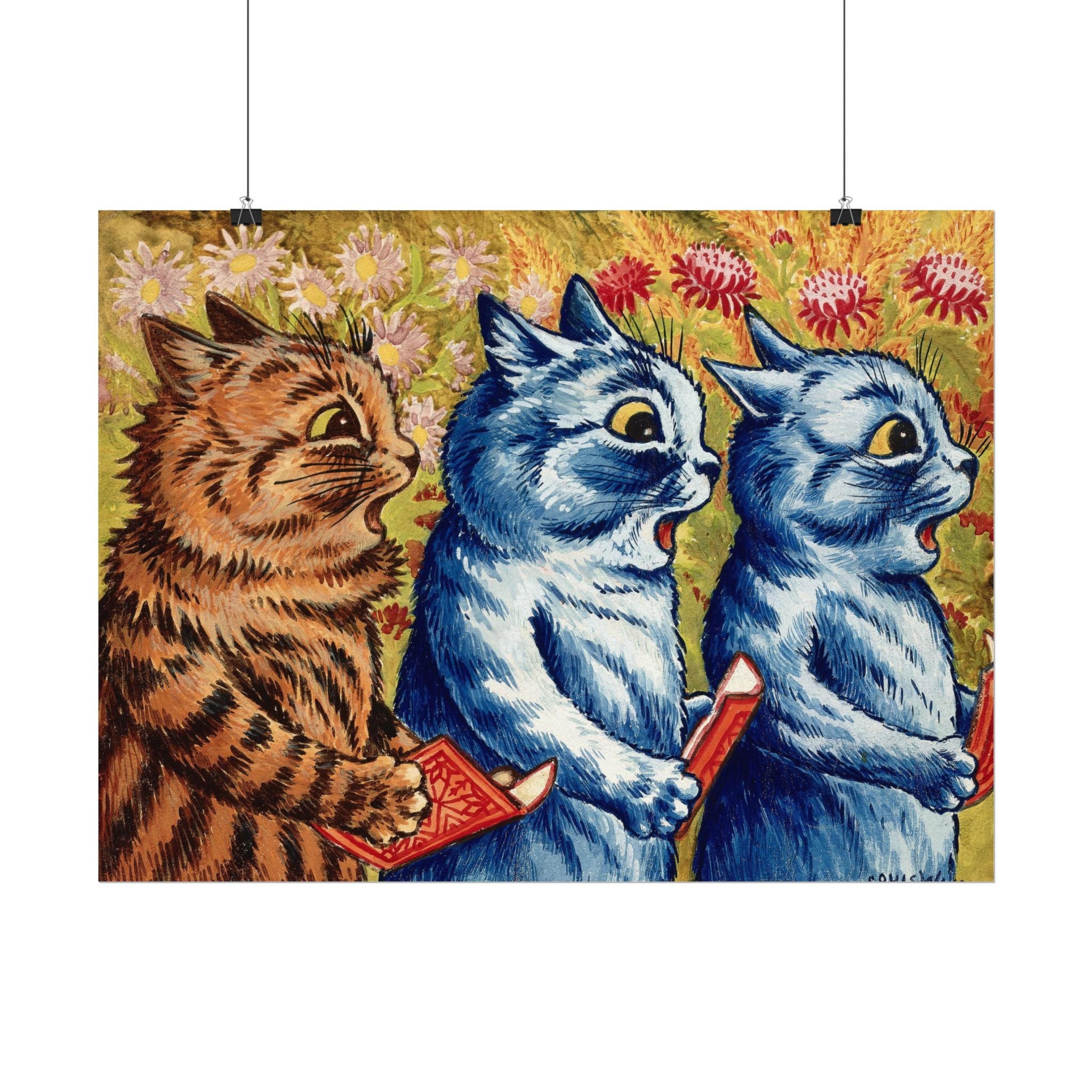 louis-wain-cat-poster-print-gouache-art-three-cats-singing-wall-decor-cat-print-home-office-decoration-unique-cat-louis-wain-