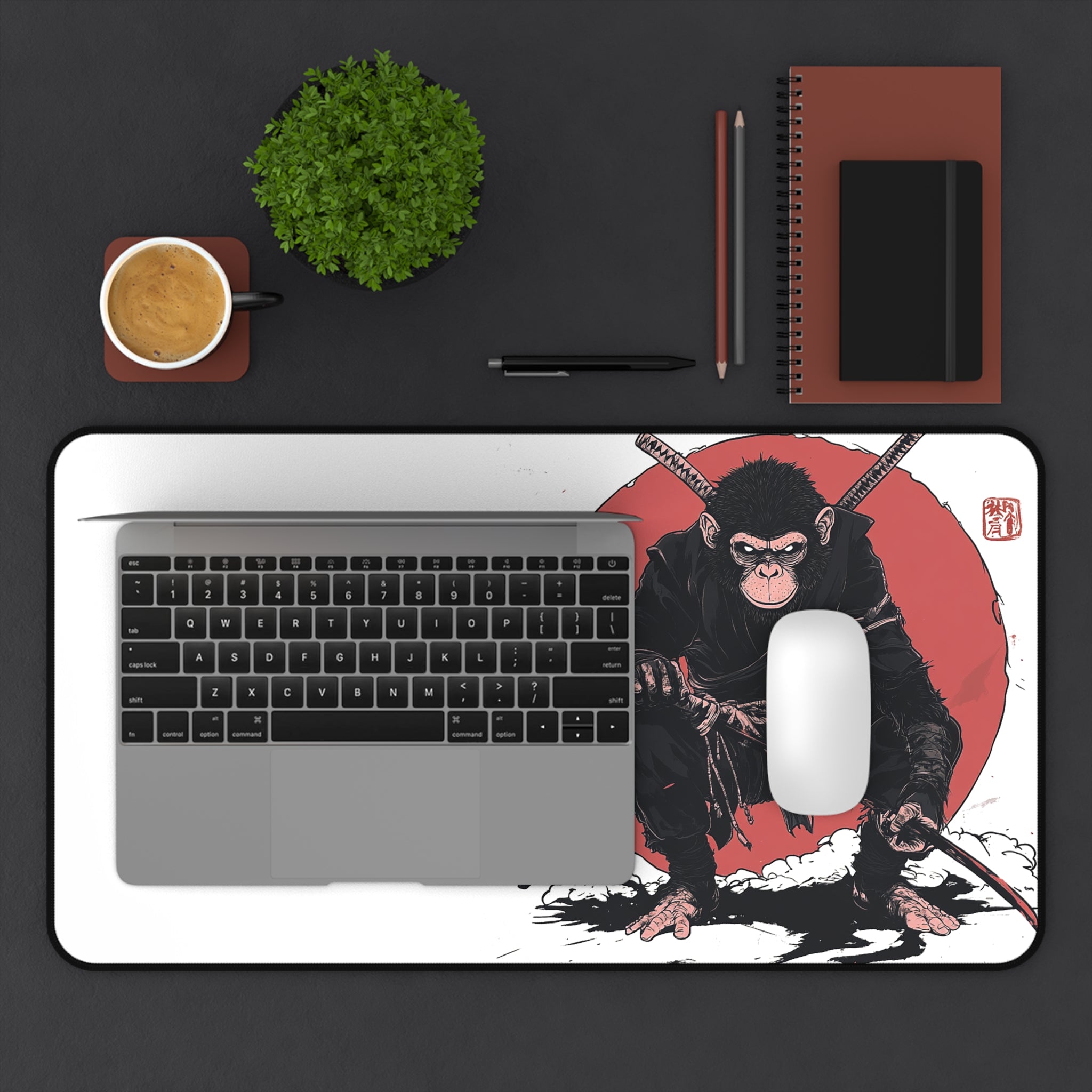 ninja-monkey-mouse-pad-desk-pad-japanese-samurai-design-ninja-warrior-desk-mat-xlarge-mouse-pad