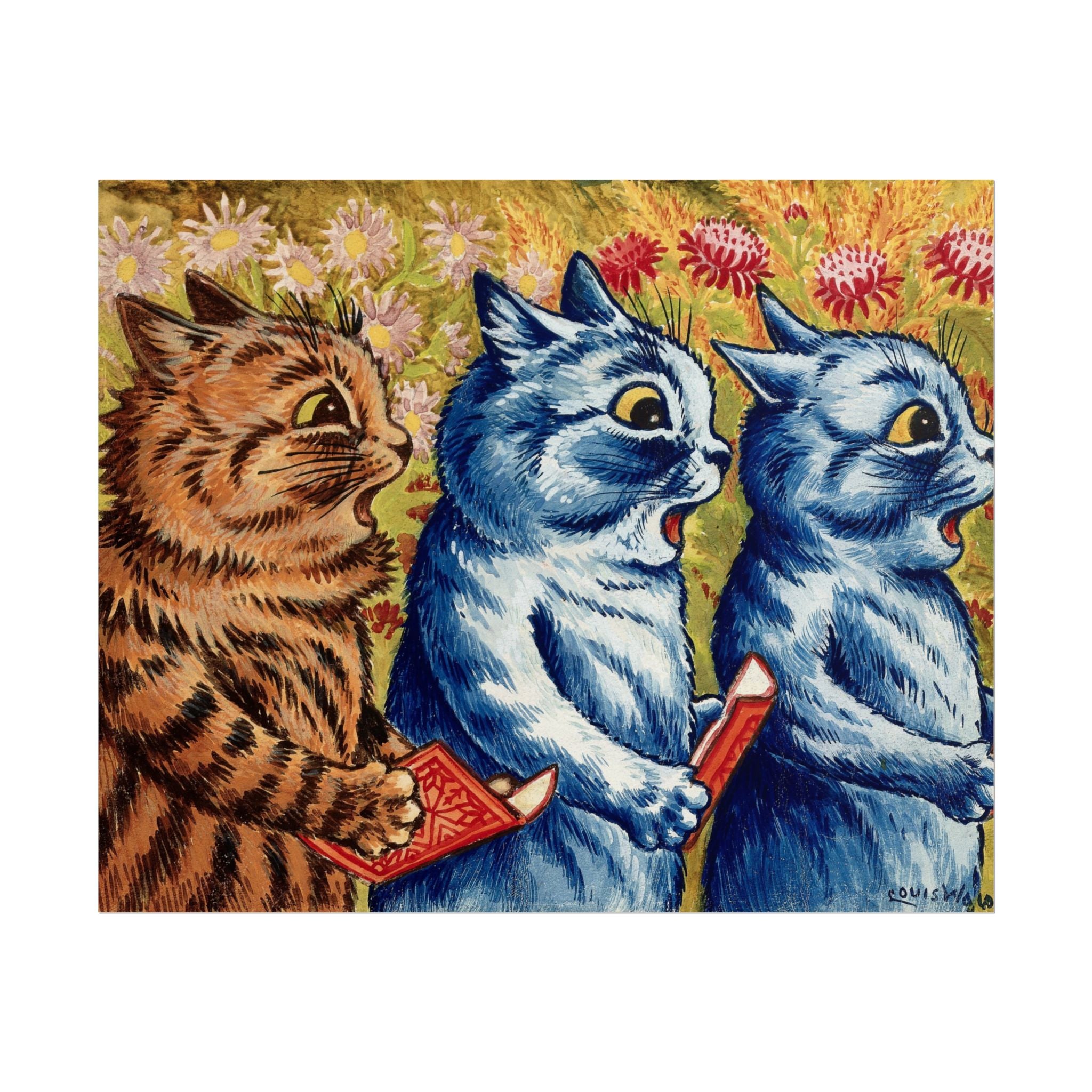 louis-wain-cat-poster-print-gouache-art-three-cats-singing-wall-decor-cat-print-home-office-decoration-unique-cat-louis-wain-