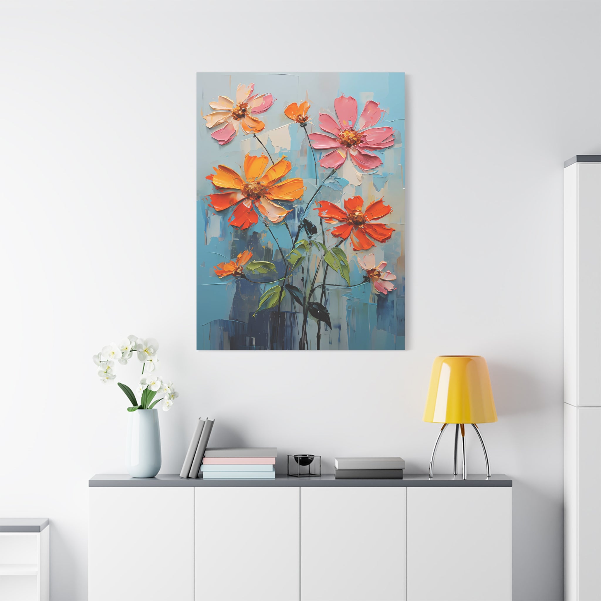 canvas-print-zinnia-flowers-impasto-matte-stretched-art-floral-wall-decor-botanical-artwork-impressionist-painting-reproducti