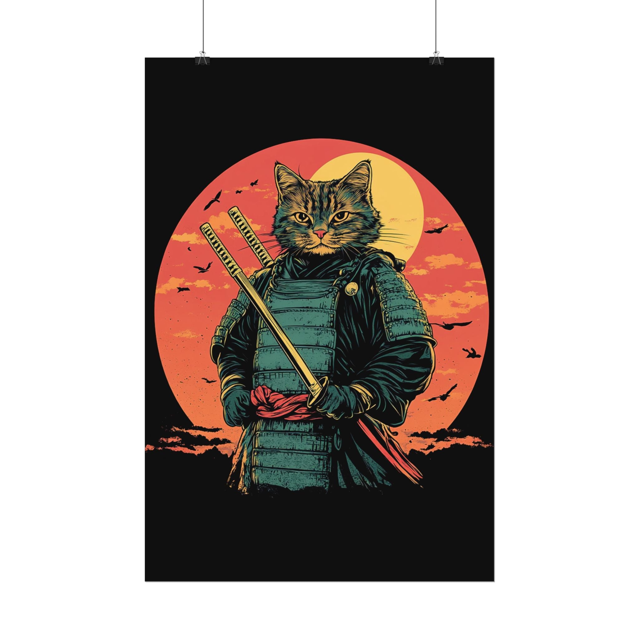 retro-wall-art-samurai-cat-japanese-style-sunset-rolled-posters-home-decor-wall-hanging-poster-gift-japanese-art-poster-1