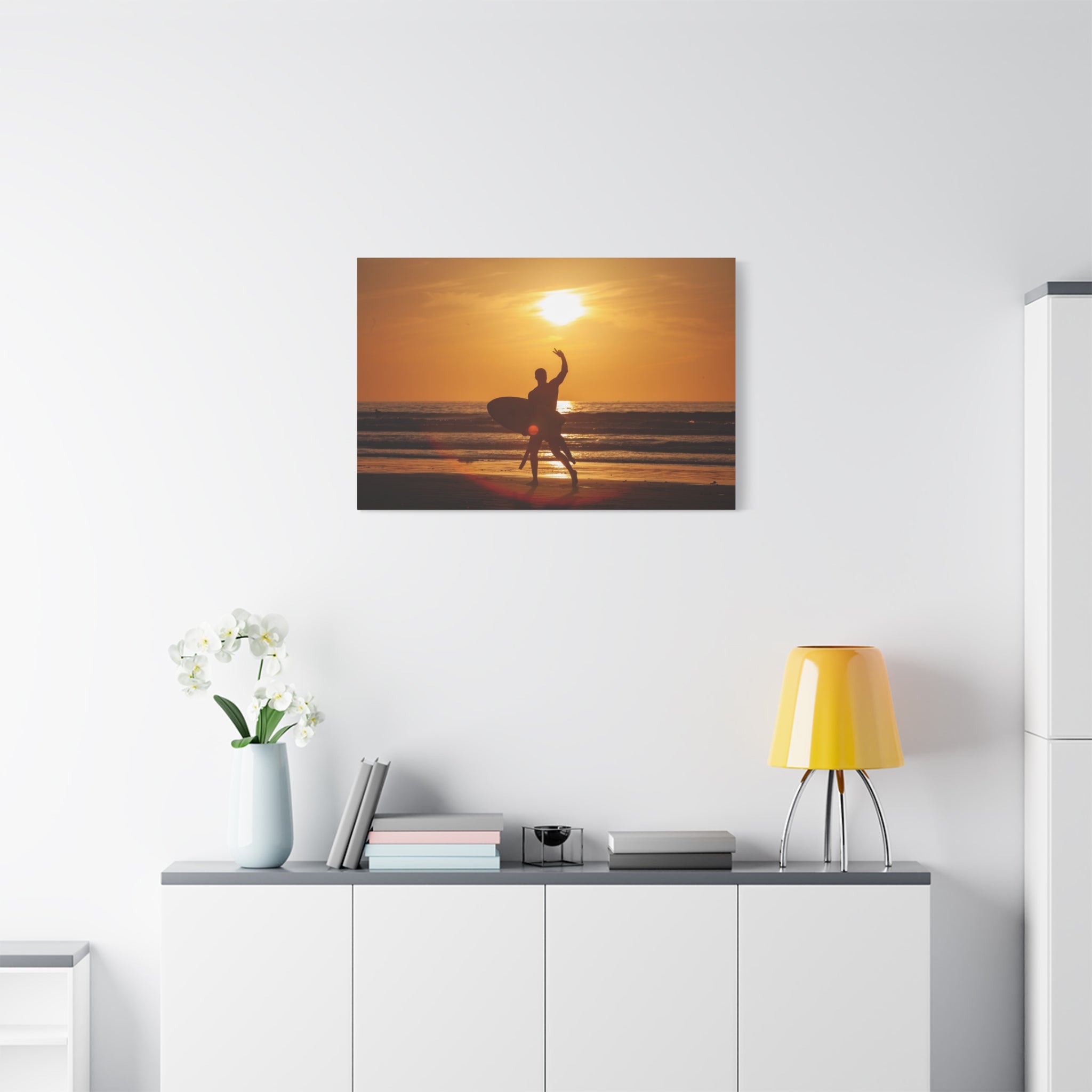 canvas-wall-art-print-beach-surfing-sunset-silhouette-decor-matte-stretched-coastal-home-decoration-ocean-waves-picture