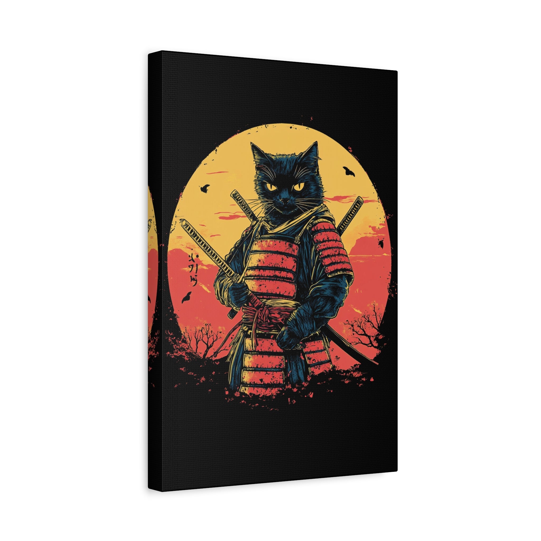 canvas-wall-art-samurai-cat-japanese-style-sunset-retro-wall-decor-stretched-matte-canvas-wall-hanging-home-decor-retro-wall-