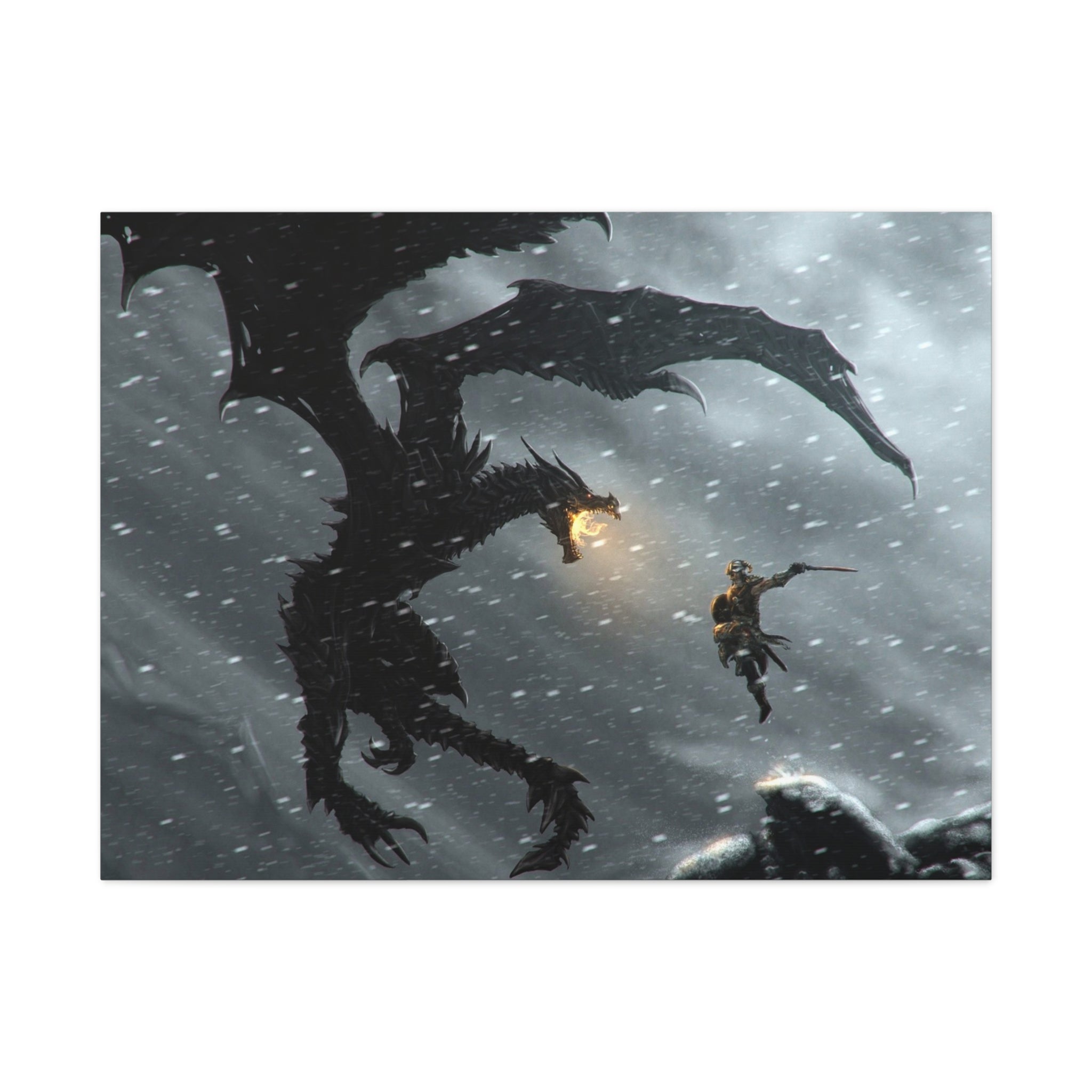 The Elder Scrolls Skyrim Canvas Wall Art - Dragon Game Canvas Print Room Decor, Viking Gaming Wall Art, Skyrim Gift