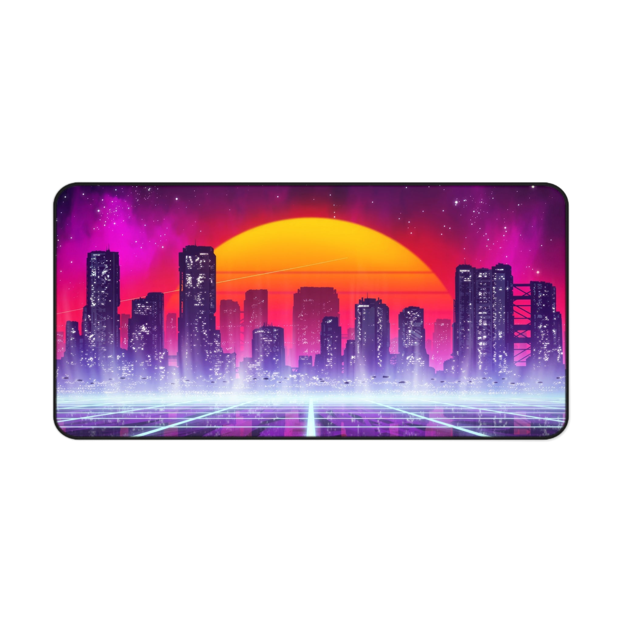 sci-fi-city-vaporwave-mouse-pad-retrowave-city-delorean-desk-mat-neon-synthwave-desk-pad-vaporwave-sun