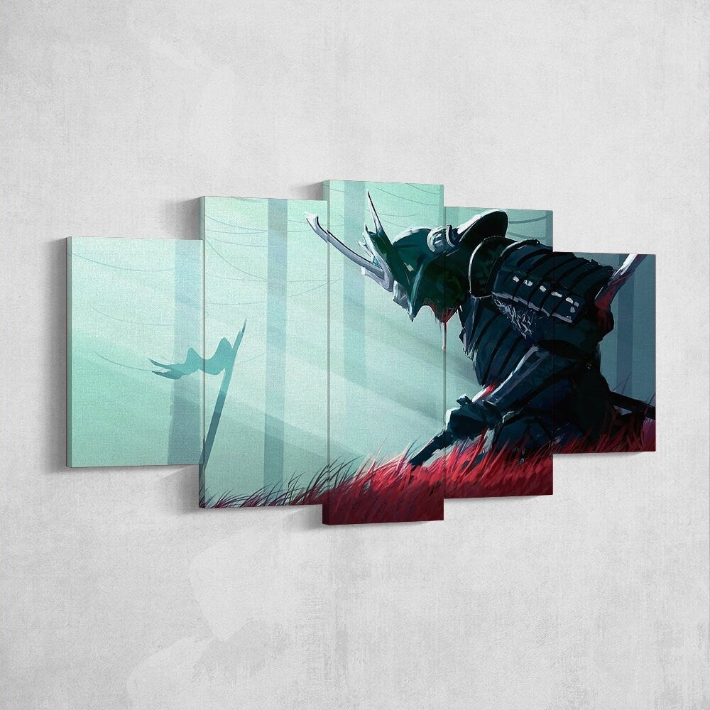 samurai-samurai-warrior-fantasy-katana-5-piece-canvas-wall-art-samurai-art-extra-large-wall-art-samurai-poster-5-piece-5-pane