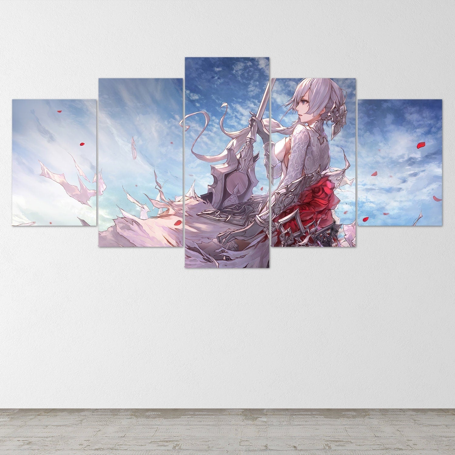 anime-girl-warrior-fantasy-5-piece-canvas-wall-art-anime-girl-art-canvas-art-extra-large-wall-art-anime-girl-poster-5-piece-5