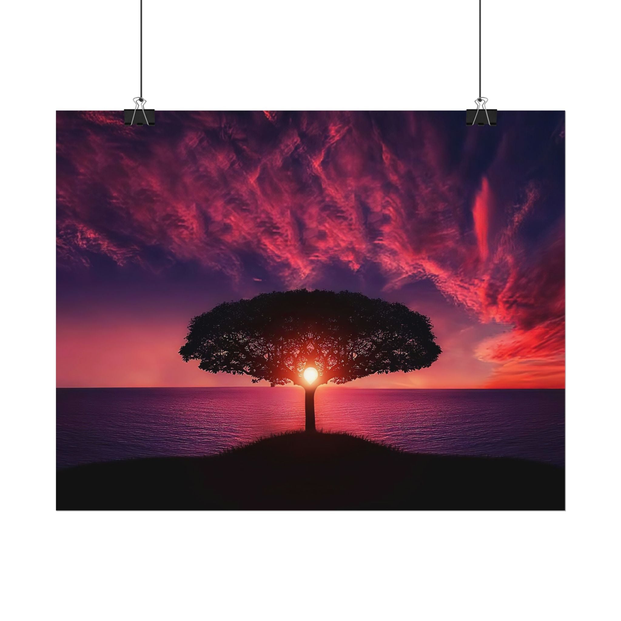 Panoramic Sunset Poster Print, Tree Wall Art, Scenery Decor, Exra Large Wall Art, Canvas Art Print, Landscape, Nature Wall Decor