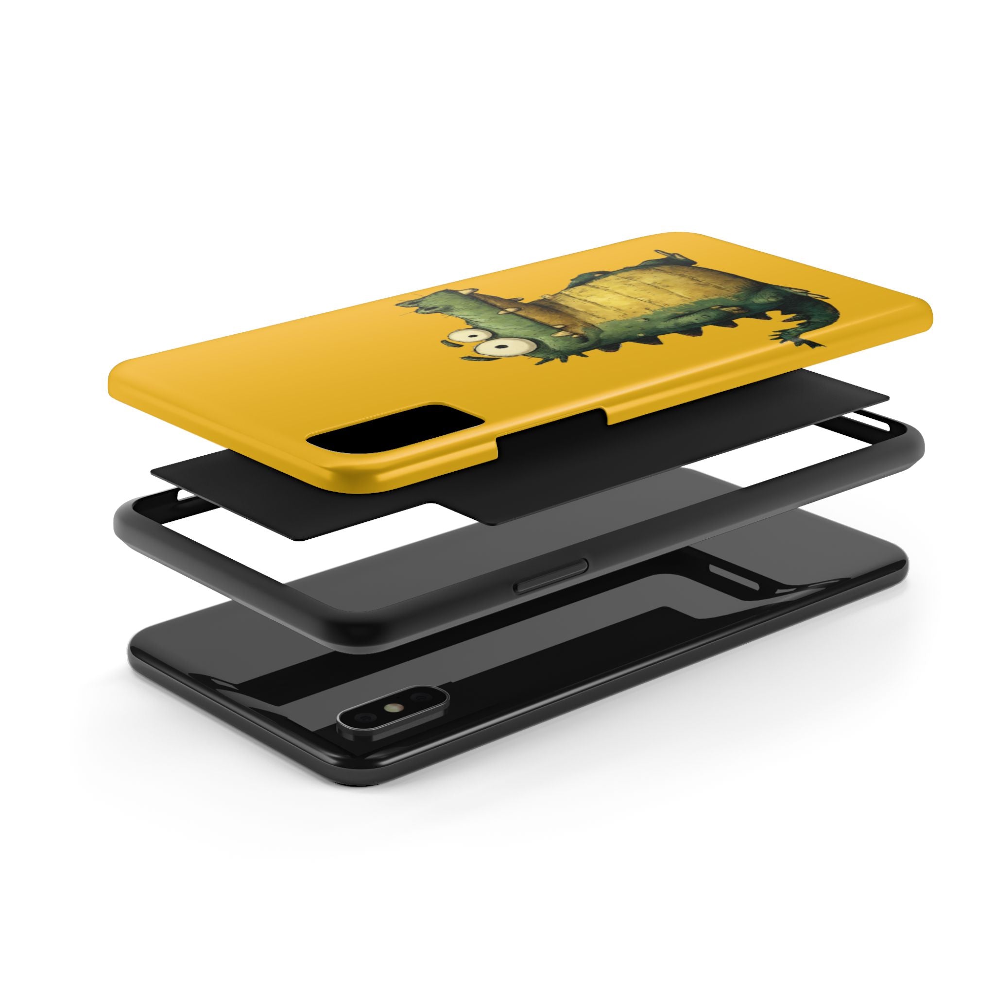 Quirky Funny Alligator iPhone Tough Case - Kawaii Animal Phone Cover - Crocodile Protective Phone Cover - Yellow iPhone Case