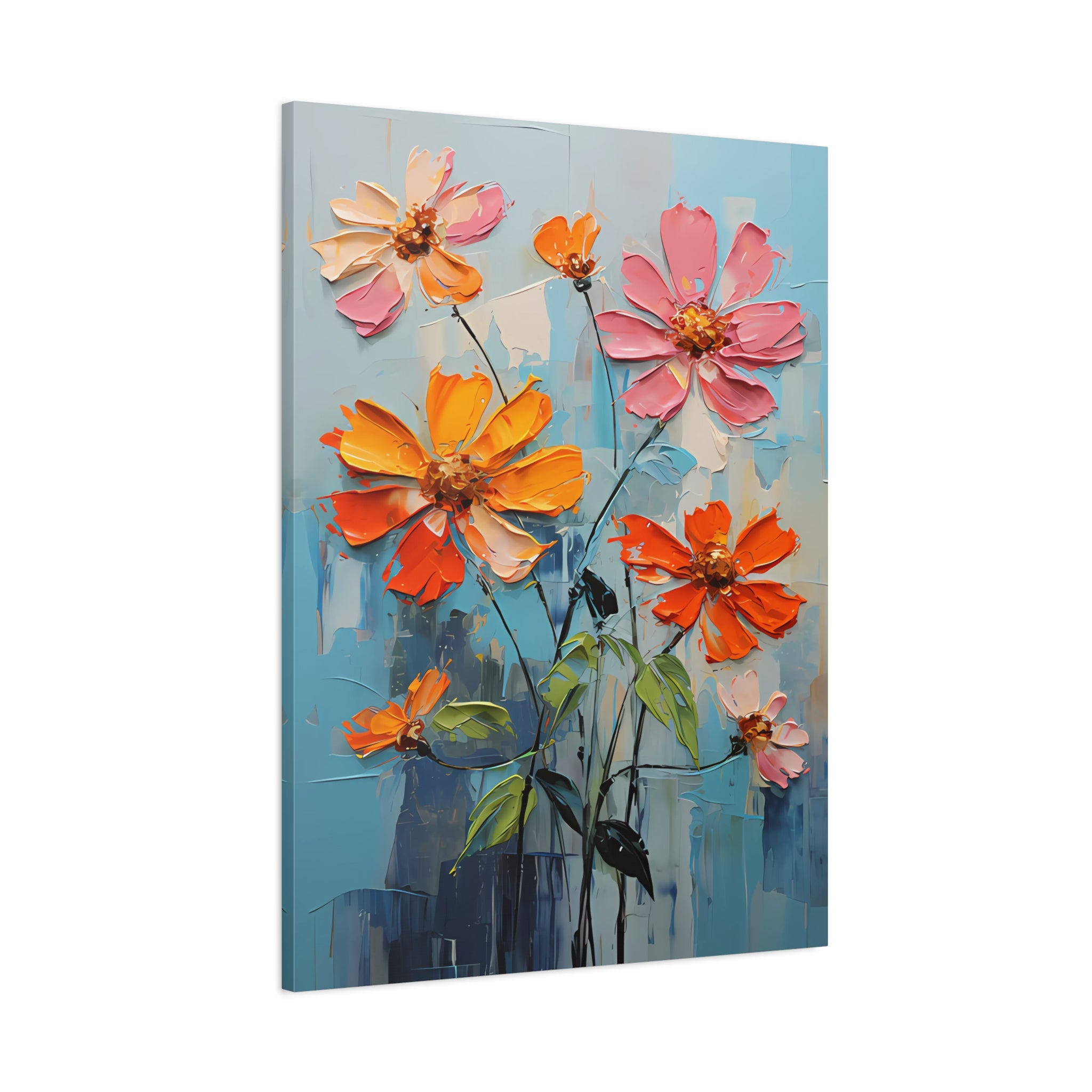 canvas-print-zinnia-flowers-impasto-matte-stretched-art-floral-wall-decor-botanical-artwork-impressionist-painting-reproducti