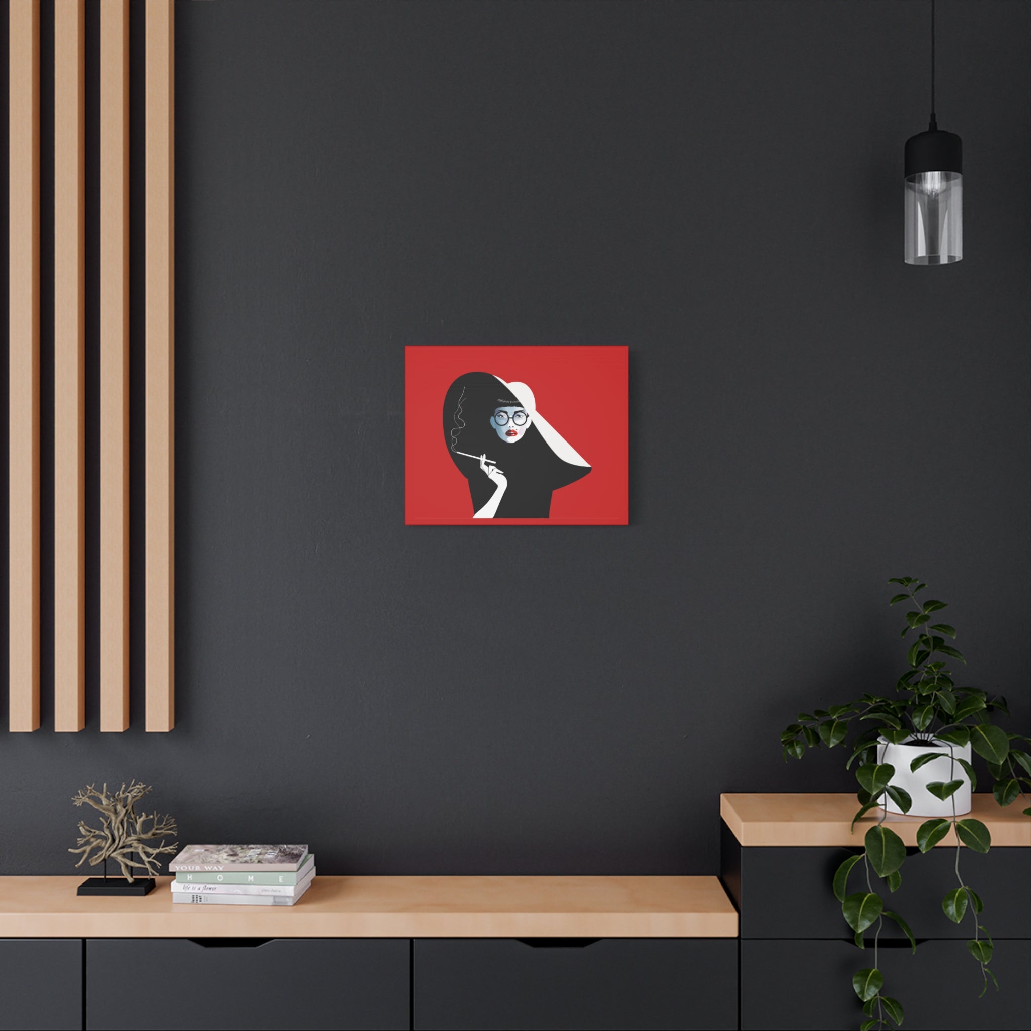 canvas-print-woman-smoking-cigarettes-wall-decor-woman-with-a-hat-style-stretched-matte-canvas-home-decor-living-room