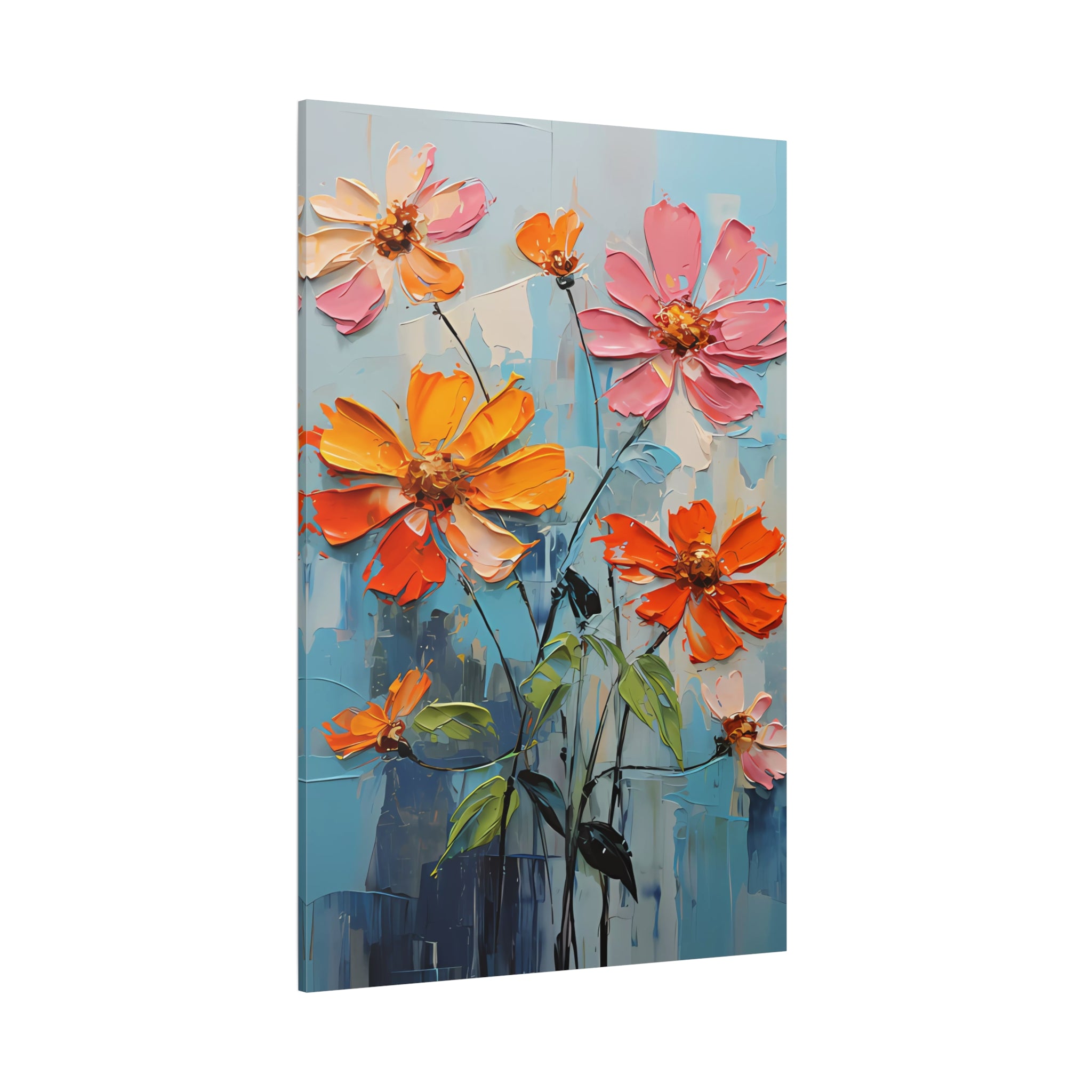 canvas-print-zinnia-flowers-impasto-matte-stretched-art-floral-wall-decor-botanical-artwork-impressionist-painting-reproducti