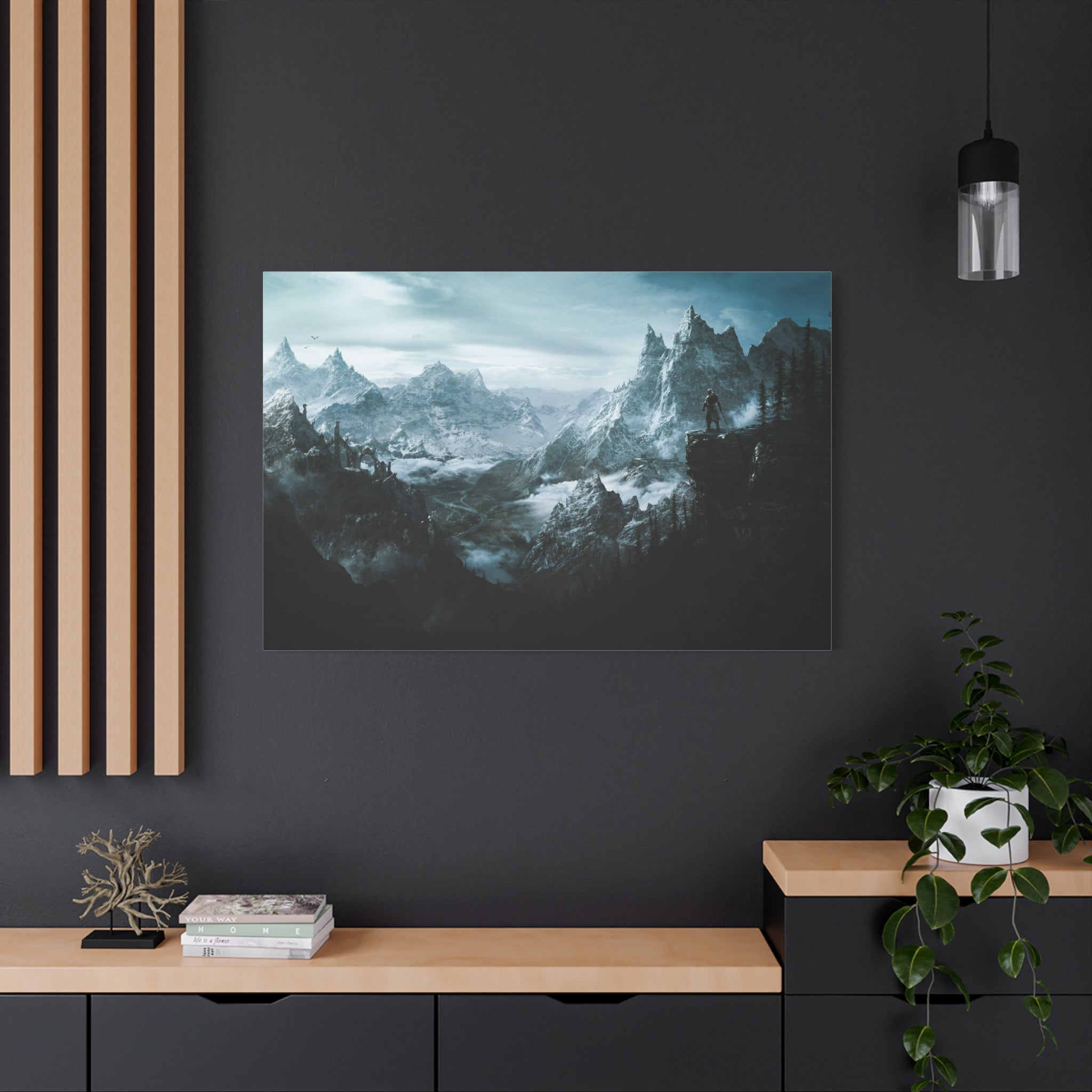 The Elder Scrolls Skyrim Canvas Wall Art - Dragon Game Canvas Print, Room Decor, Gaming Wall Art, Skyrim Landscape Gift