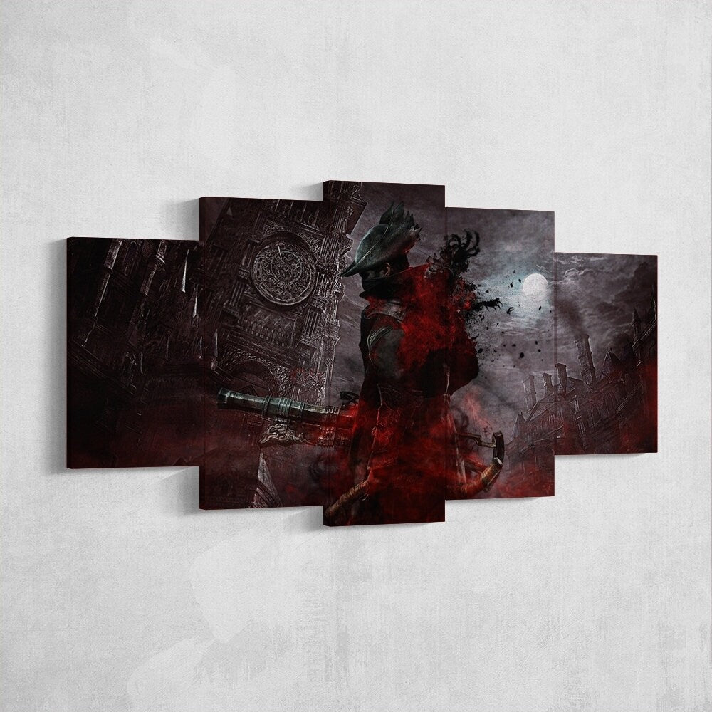 bloodborne-hunter-5-piece-canvas-wall-art-bloodborne-wall-art-bloodborne-hunter-poster-bloodborne-canvas-bloodborne-5-panel-g
