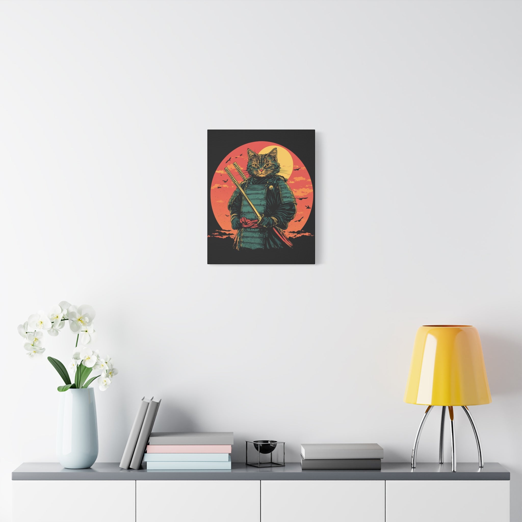 canvas-wall-art-samurai-cat-japanese-style-sunset-retro-wall-decor-stretched-matte-canvas-wall-hanging-home-decor-retro-wall-