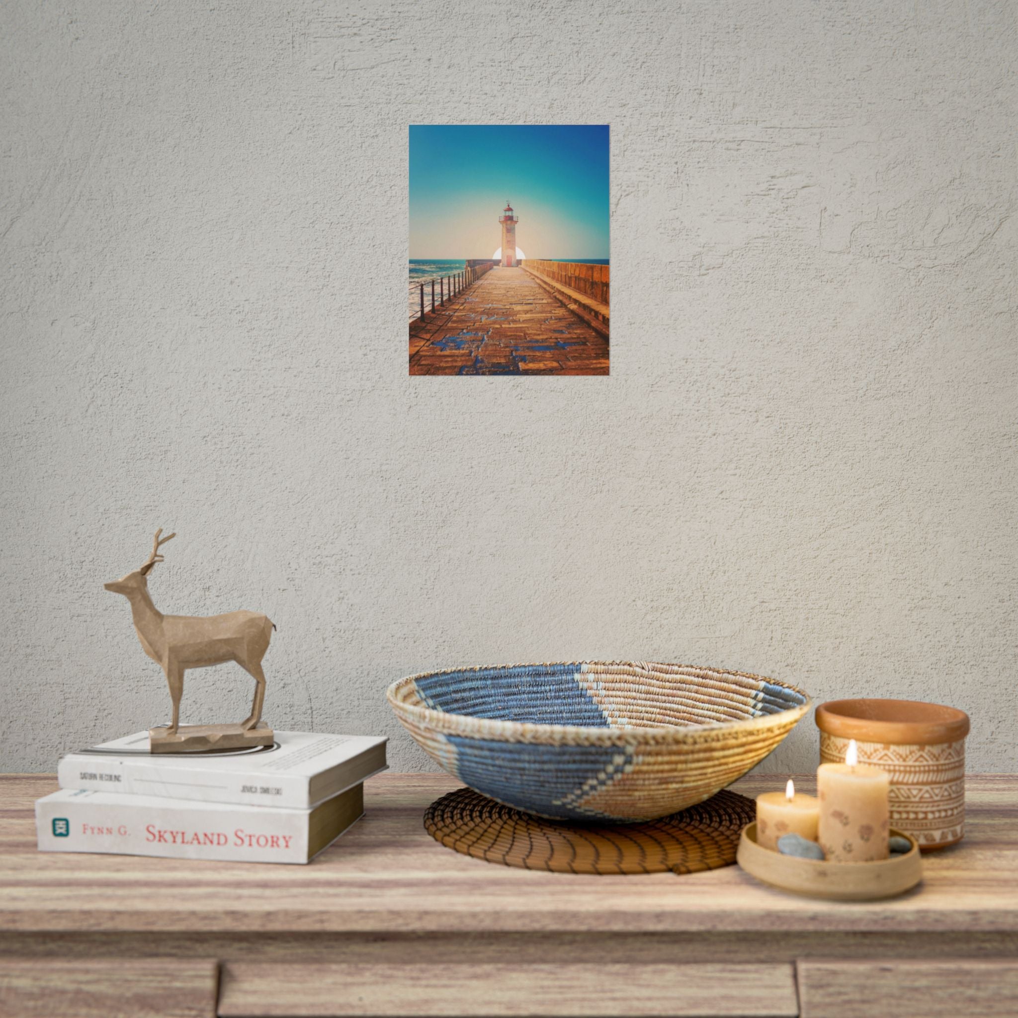 lighthouse-on-rock-poster-print-coastal-wall-art-nautical-decor-beach-house-decoration-seaside-wall-sunset-wall-decor