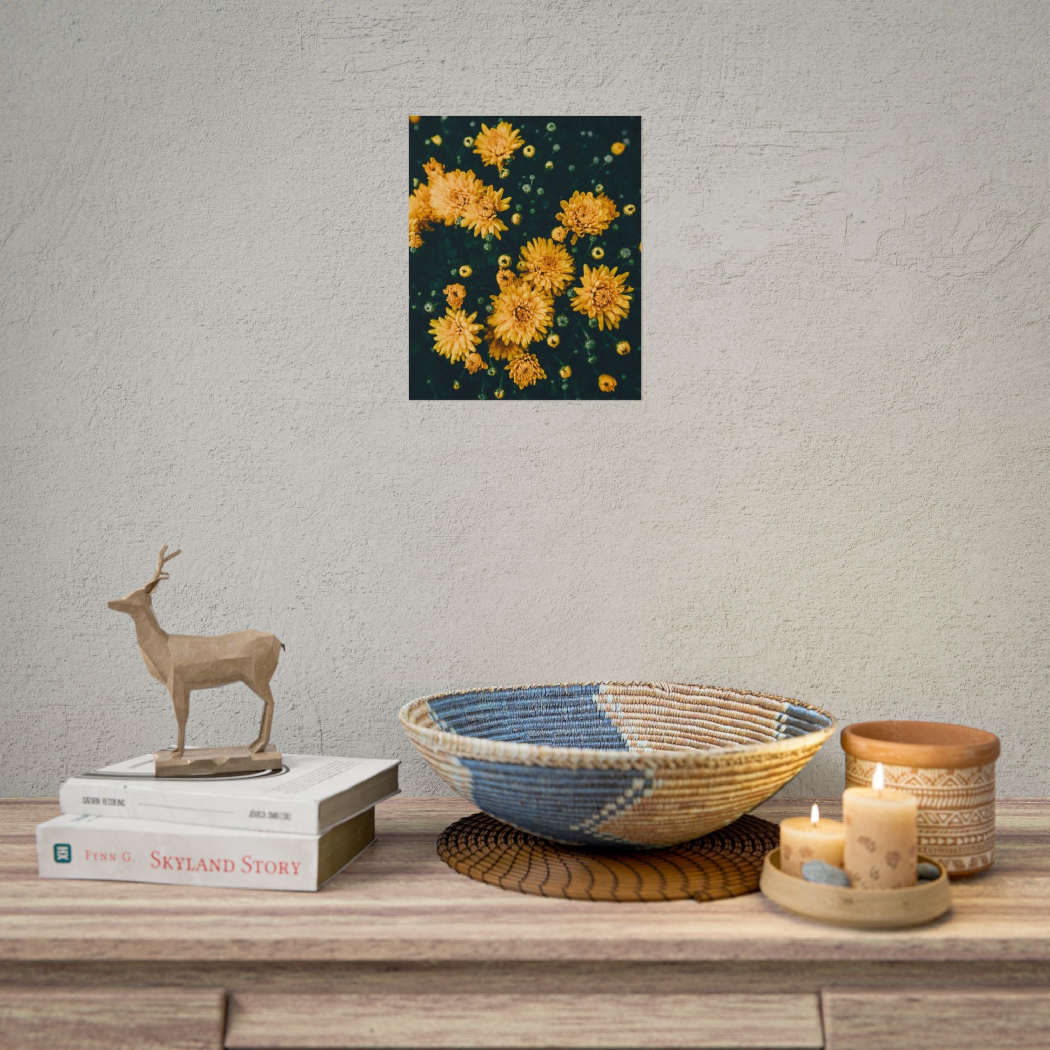 yellow-flower-art-poster-print-floral-wall-decor-floral-home-decor-gift-dark-botanical-art-print