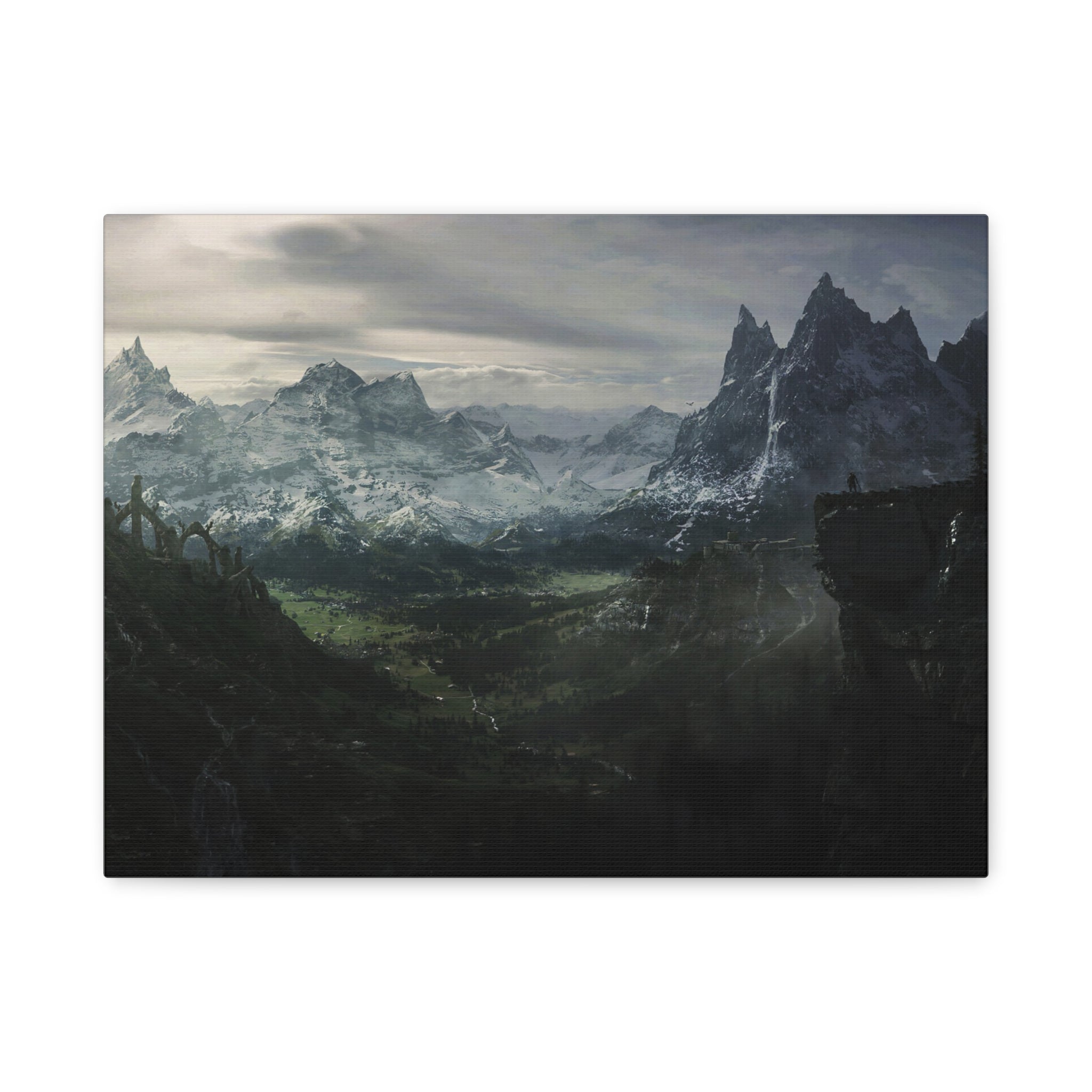 The Elder Scrolls Skyrim Canvas Wall Art - Dark Landscape Dragon Game Canvas Print Room Decor, Gaming Wall Art, Skyrim Gift