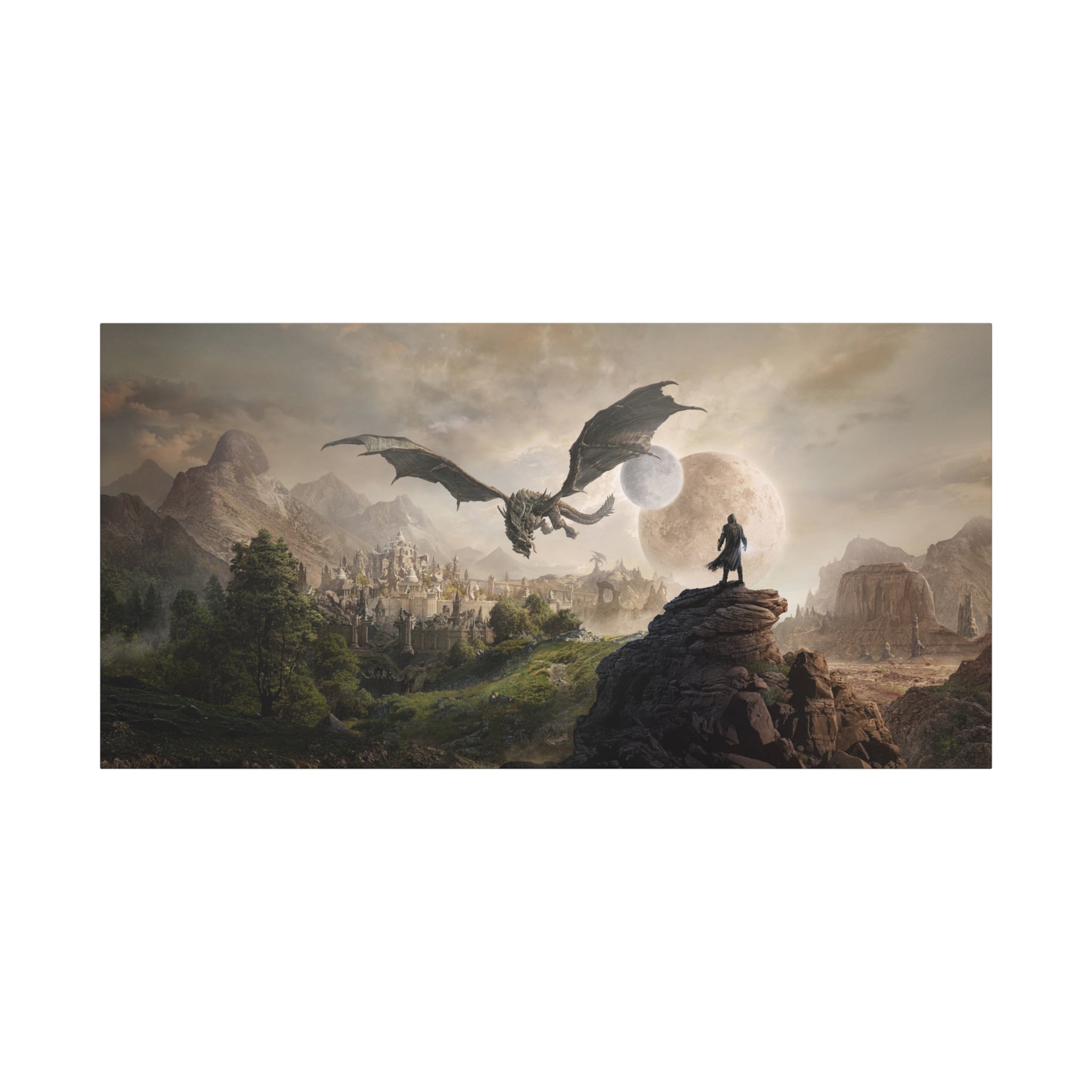 The Elder Scrolls Skyrim Canvas Wall Art - Dragon Moon Game Canvas Print Room Decor, Gaming Wall Art, Skyrim Gift