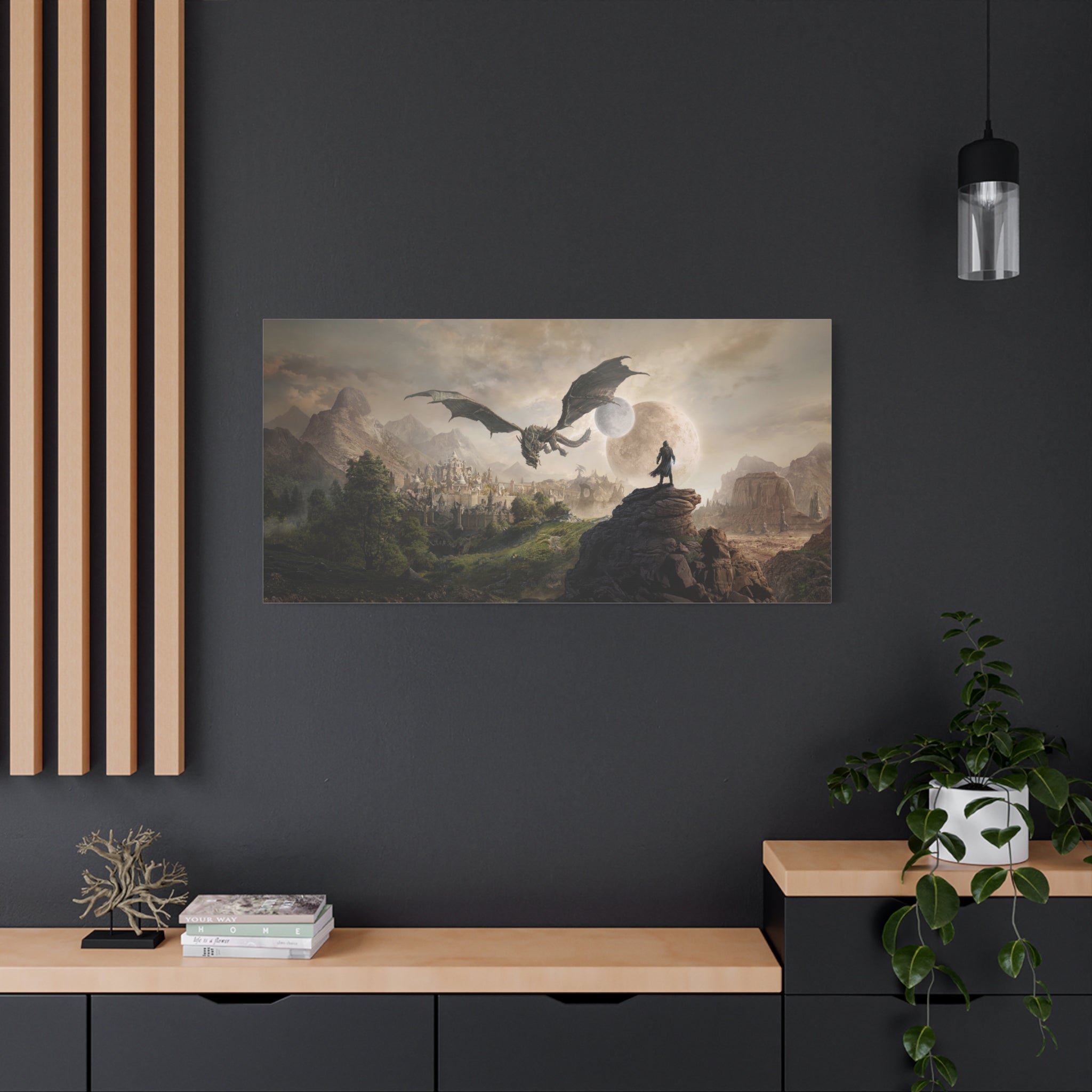 The Elder Scrolls Skyrim Canvas Wall Art - Dragon Moon Game Canvas Print Room Decor, Gaming Wall Art, Skyrim Gift