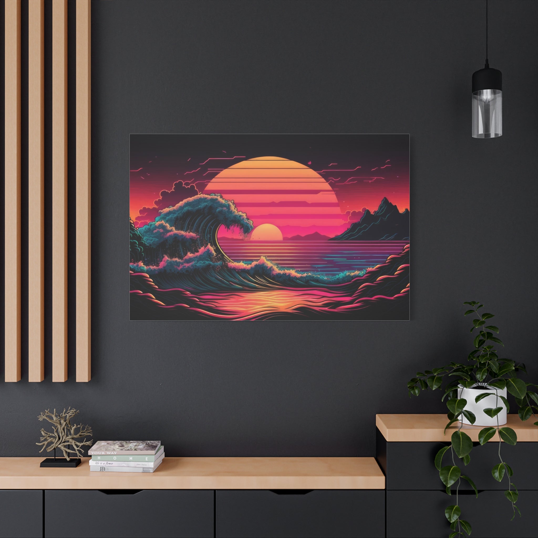vaporwave-canvas-print-synthawave-canvas-wall-art-vaporwave-decor-retro-sunset-art-retrowave-wall-art-the-great-wave-home-art